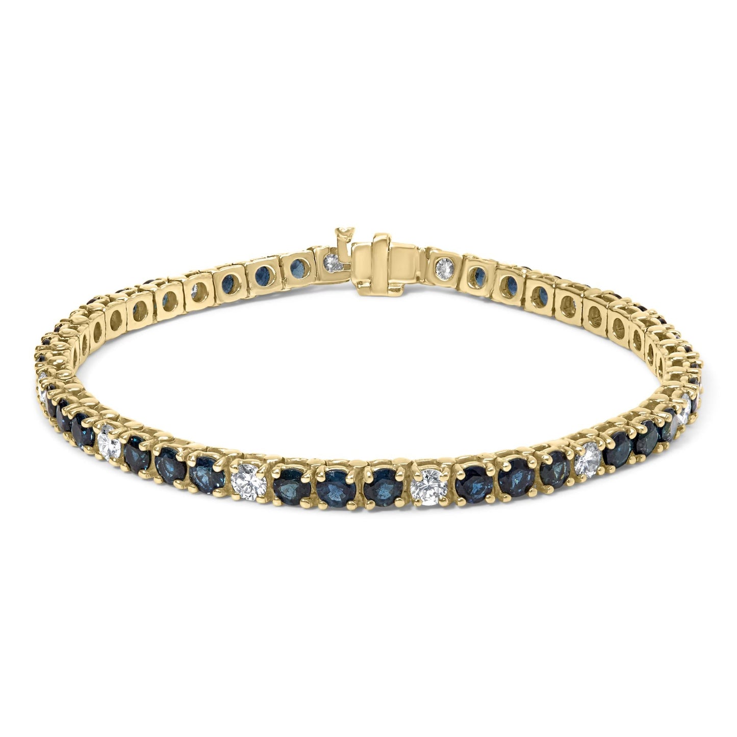 18K Yellow Gold Diamond and Blue Sapphire Tennis Bracelet