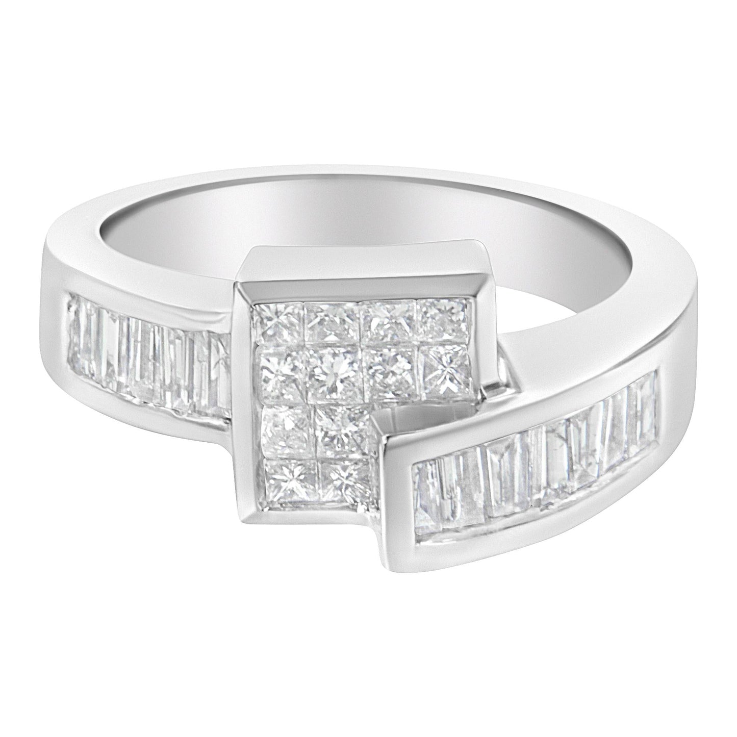 14K White Gold Princess and Baguette-Cut Diamond Ring (1 1/3 Cttw)