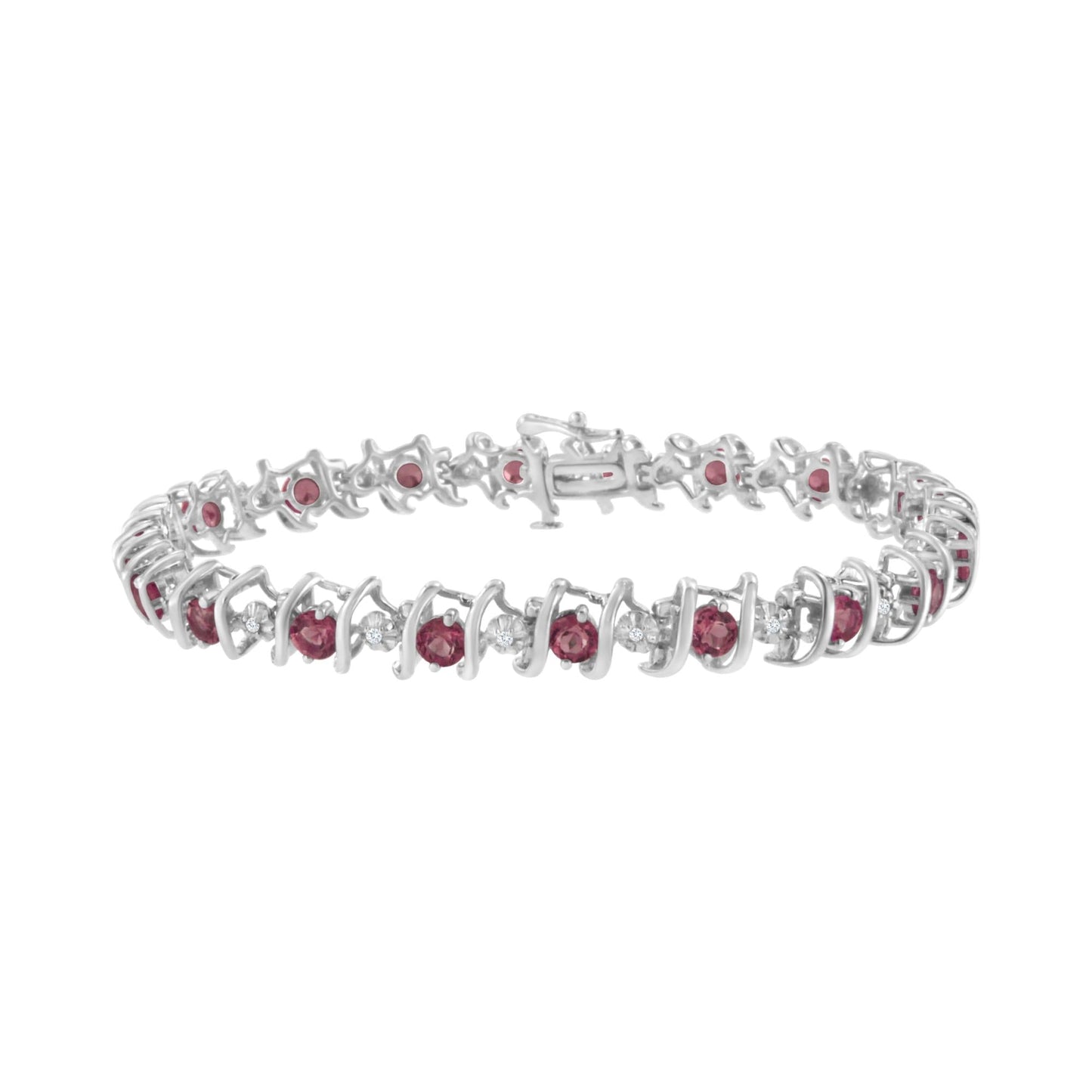 Sterling Silver Lab-Grown Birthstone and Diamond Tennis Bracelet