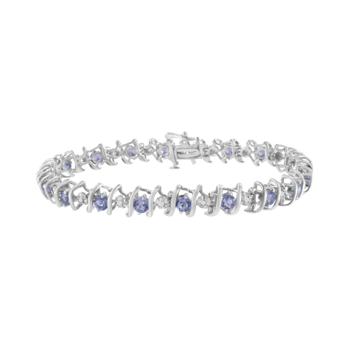 Sterling Silver Lab-Grown Birthstone and Diamond Tennis Bracelet