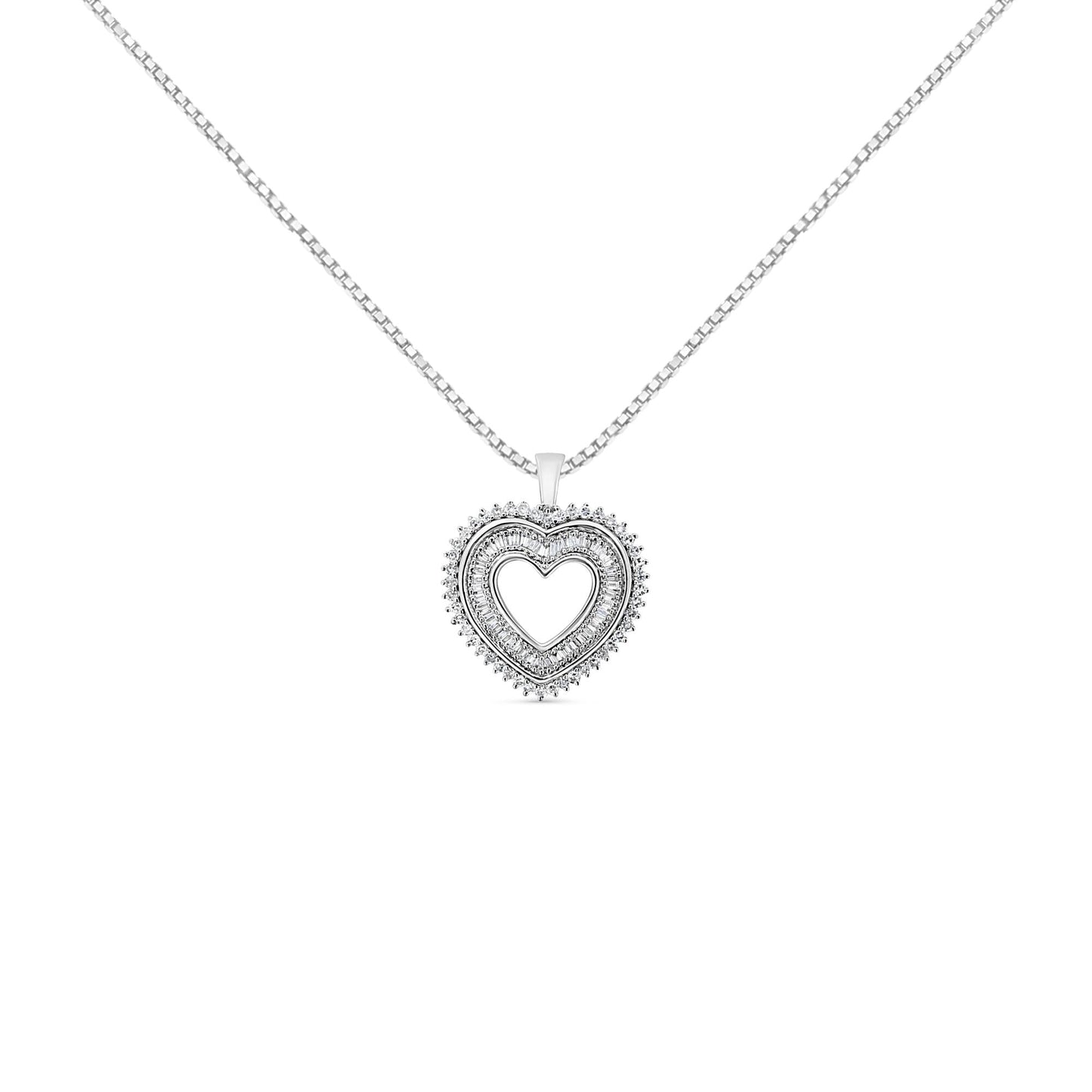 Sterling Silver Diamond Heart Halo Pendant Necklace, 18 inches