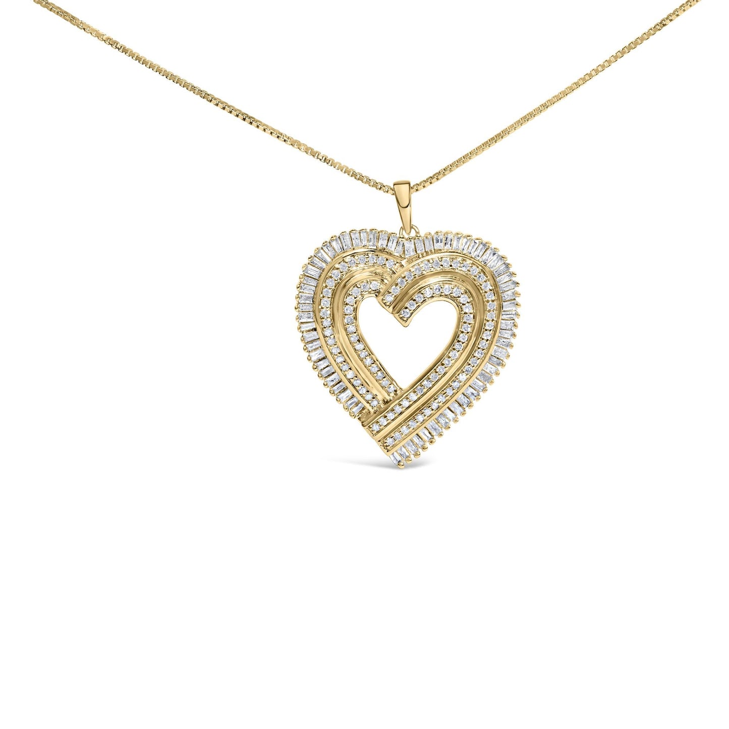 14K Yellow Gold Plated Sterling Silver Diamond Heart Pendant Necklace