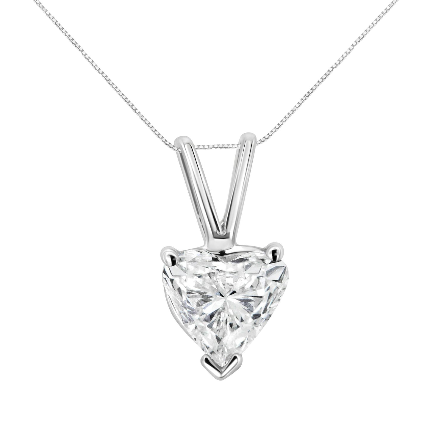 14K White Gold 3 Prong Set Heart Shaped Solitaire Diamond 18" Pendant Necklace