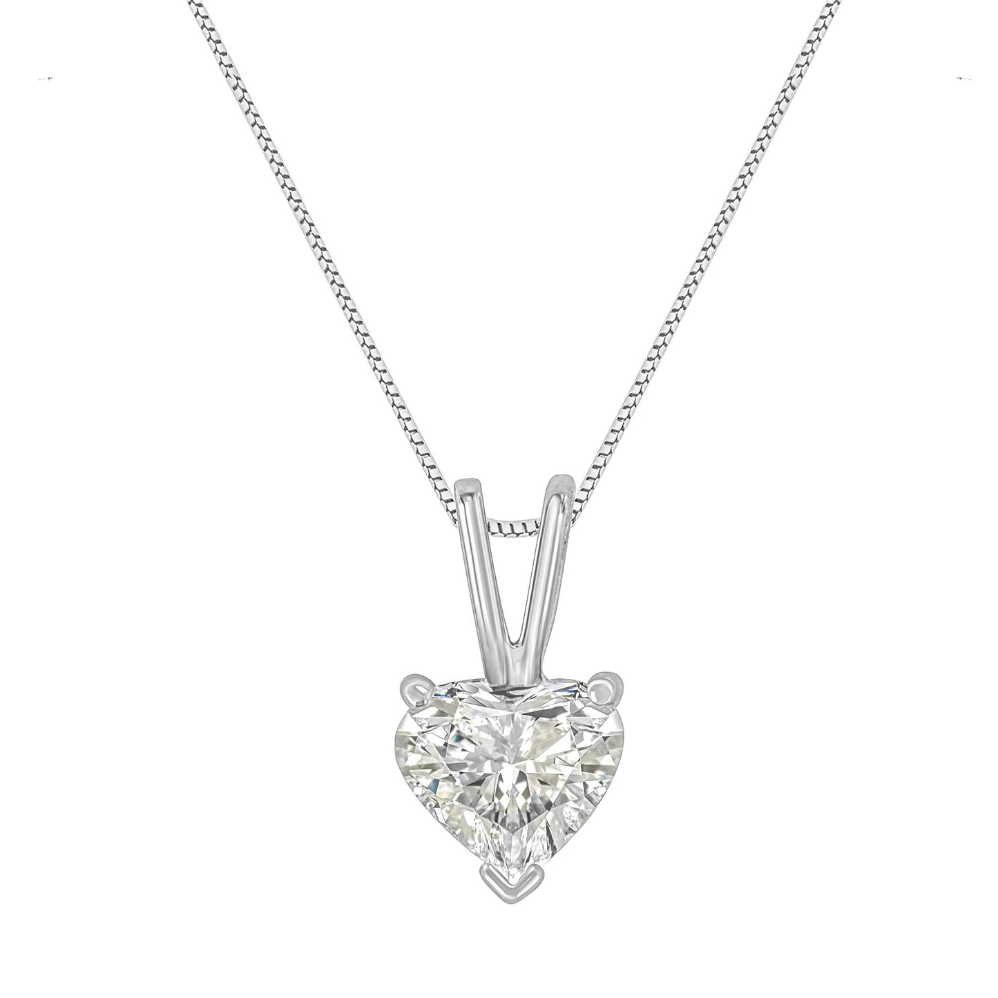 14K White Gold 3 Prong Set Heart Shaped Solitaire Diamond 18" Pendant Necklace
