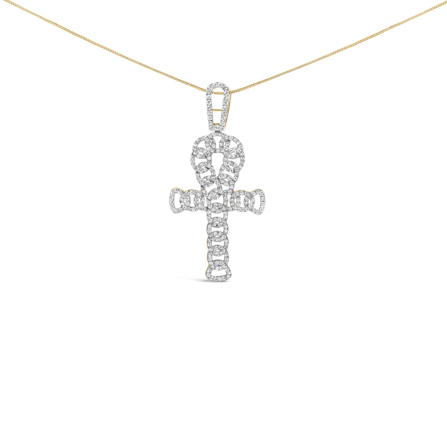 10K Yellow Gold Ankh Cross Pendant, 1.00 Cttw, 18"