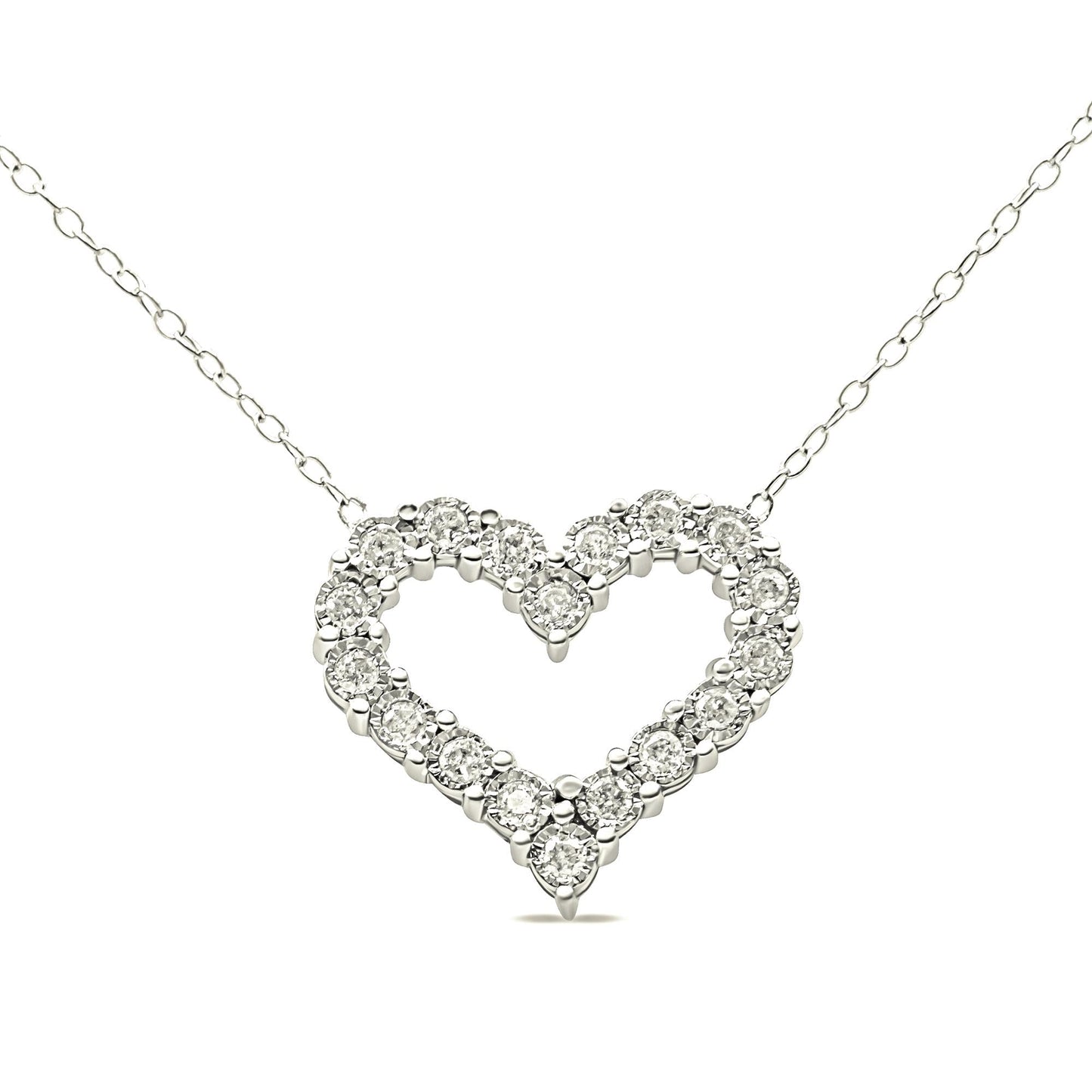 Sterling Silver 1/2 Cttw Diamond Heart Pendant Necklace