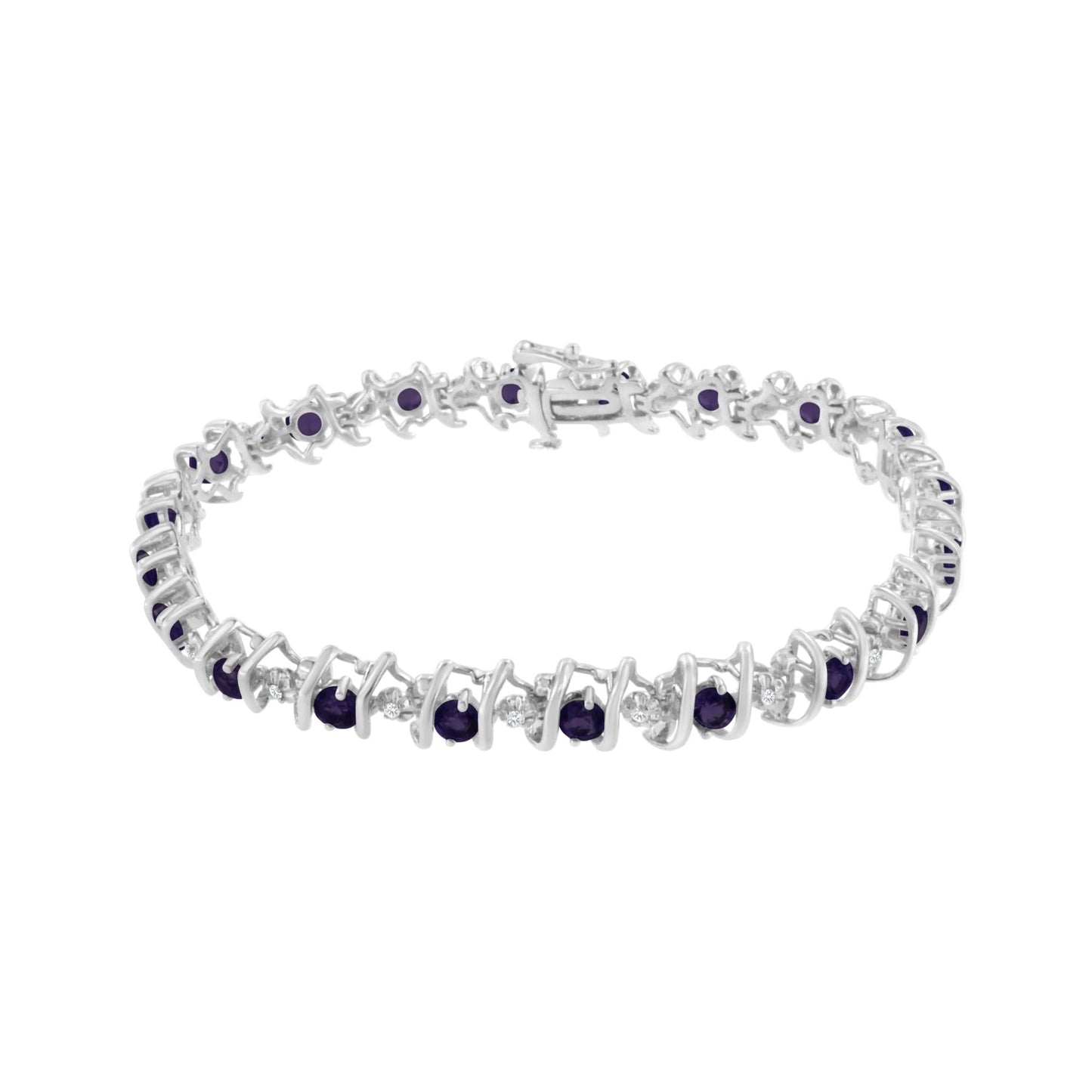 Sterling Silver Lab-Grown Birthstone and Diamond Tennis Bracelet