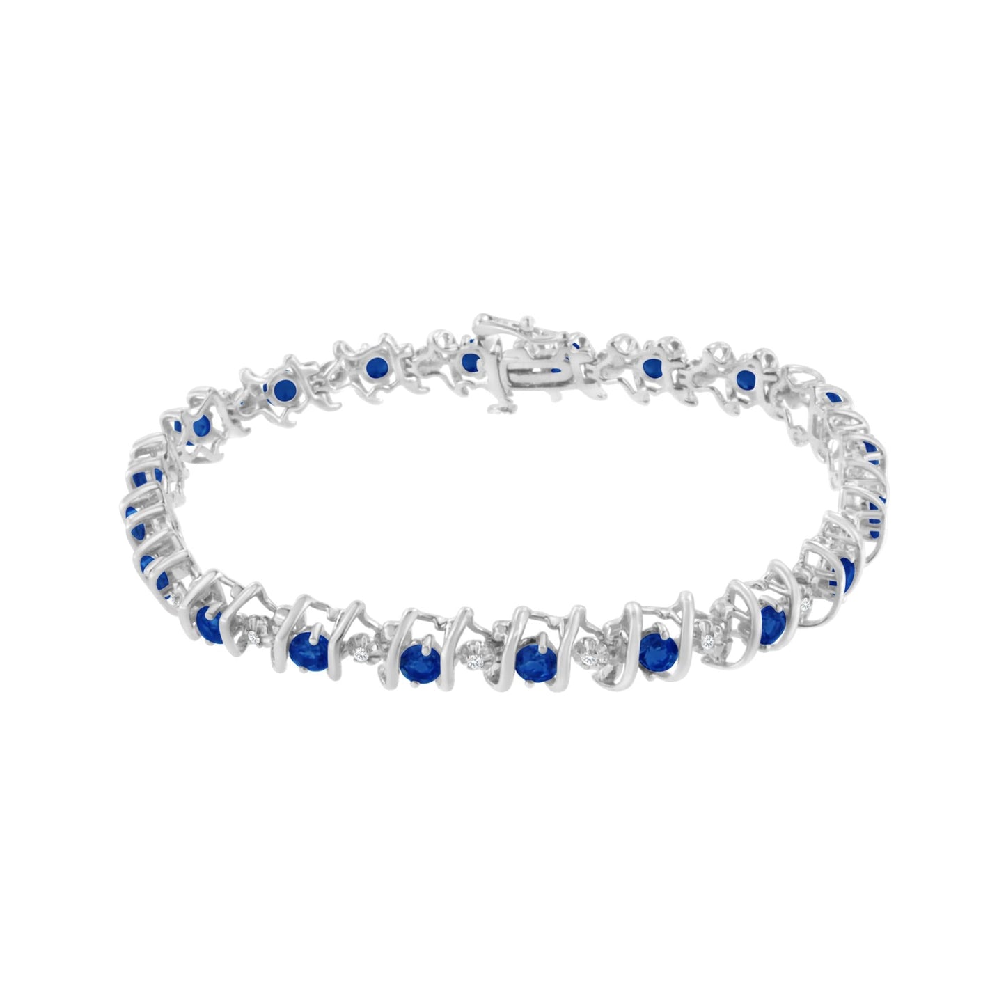 Sterling Silver Lab-Grown Birthstone and Diamond Tennis Bracelet