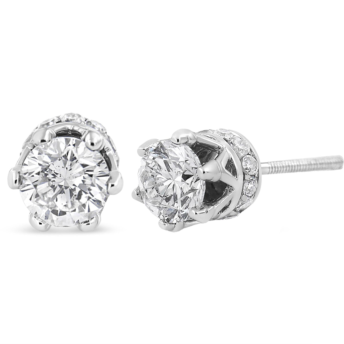 14K White Gold Diamond Crown Stud Earring (2.0 Cttw, I-J Color, I1-I2 Clarity)