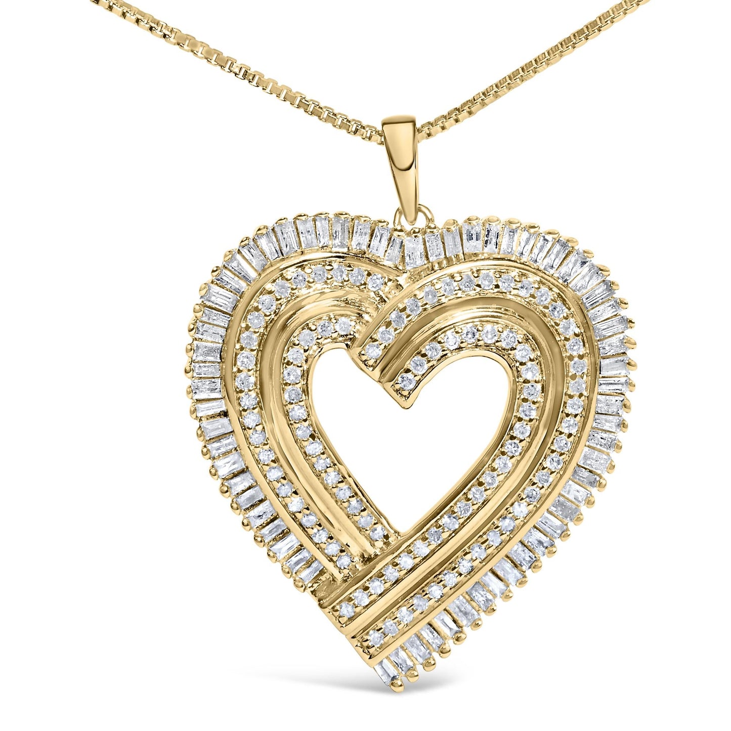 14K Yellow Gold Plated Sterling Silver Diamond Heart Pendant Necklace