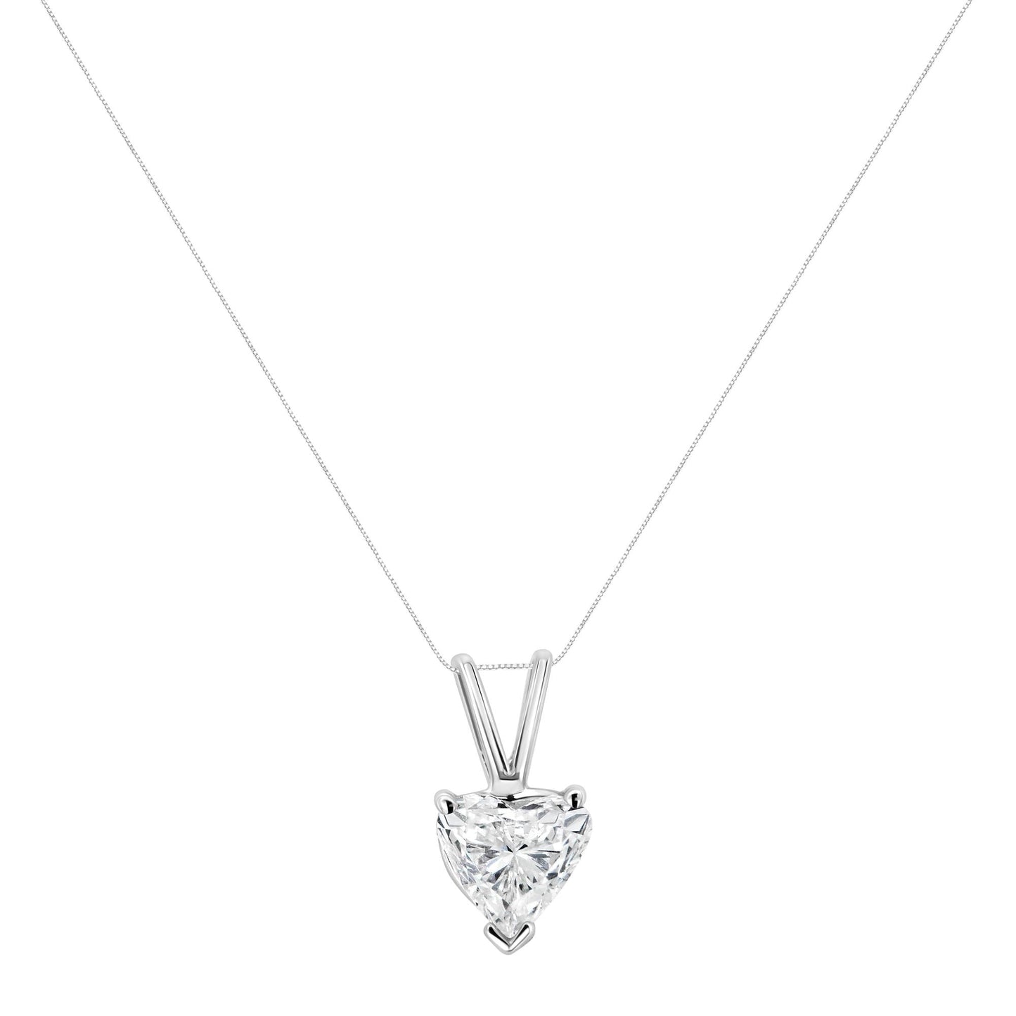 14K White Gold 3 Prong Set Heart Shaped Solitaire Diamond 18" Pendant Necklace