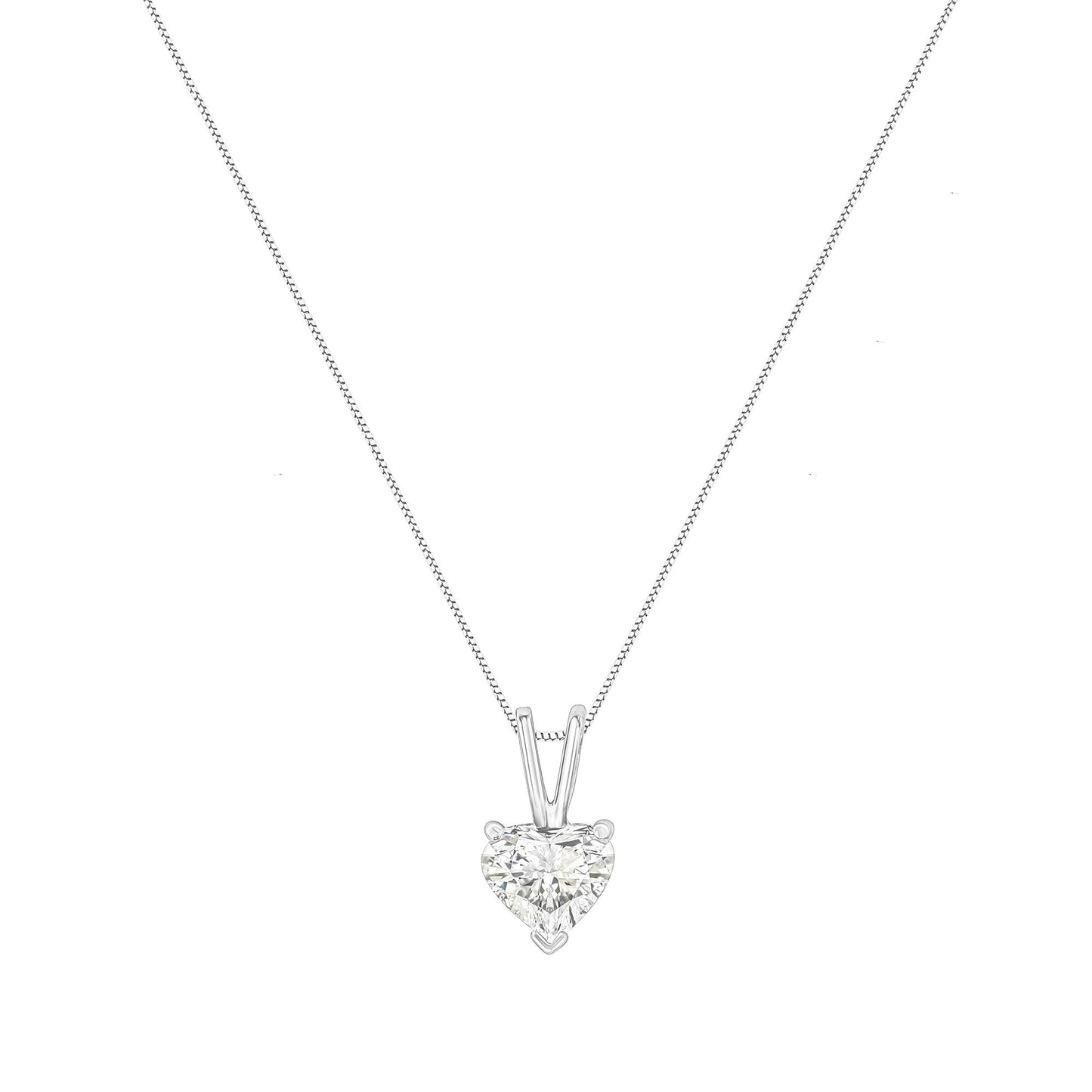 14K White Gold 3 Prong Set Heart Shaped Solitaire Diamond 18" Pendant Necklace