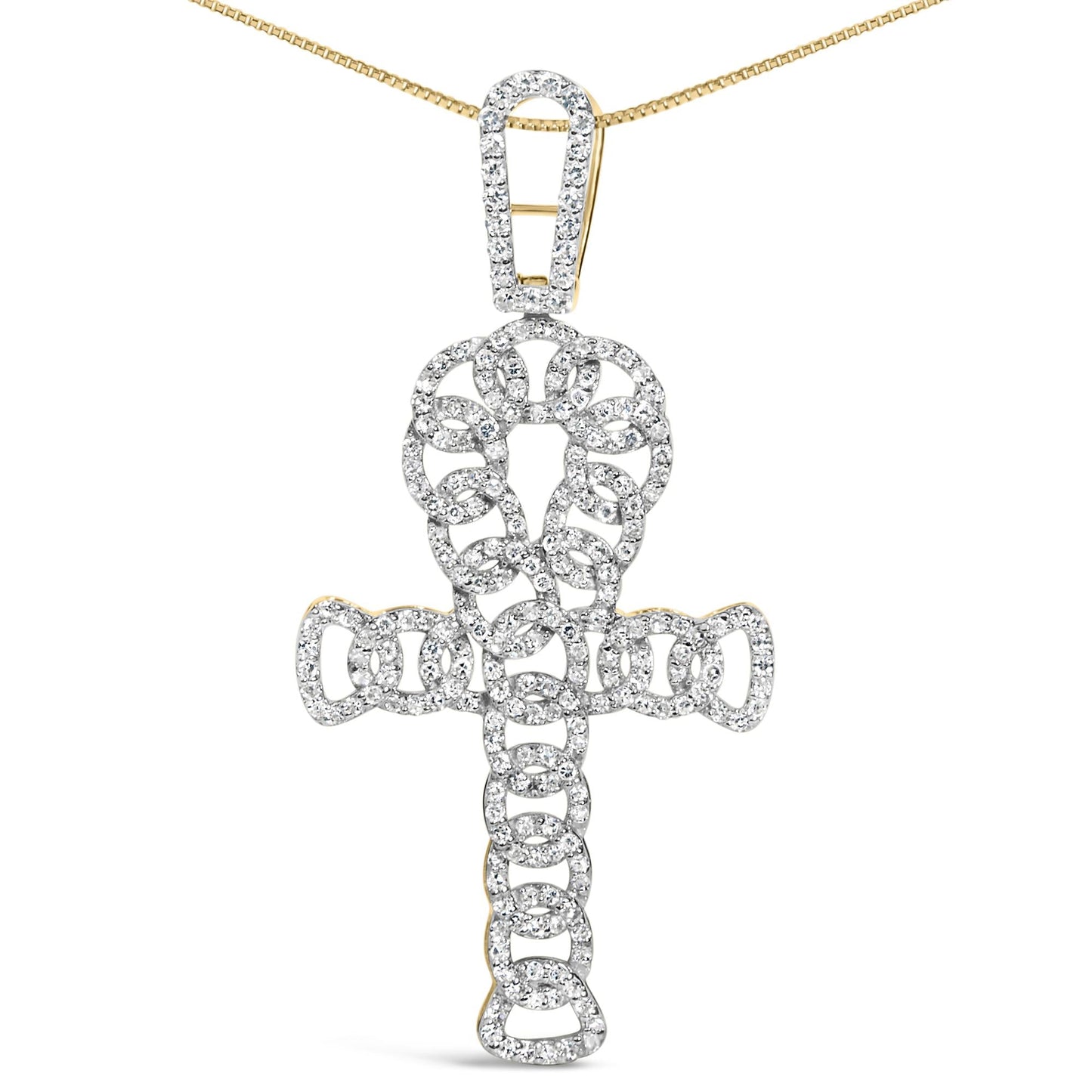 10K Yellow Gold Ankh Cross Pendant, 1.00 Cttw, 18"