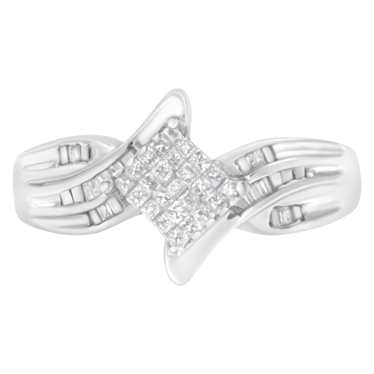 10K White Gold Princess & Baguette Cut Diamond (1/3 Cttw, I-J Color, I1-I2)