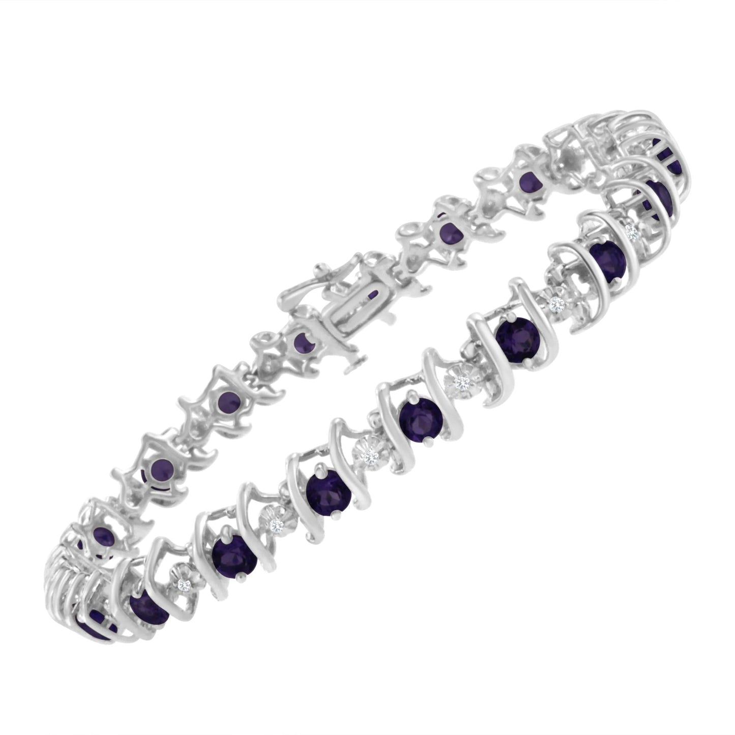 Sterling Silver Lab-Grown Birthstone and Diamond Tennis Bracelet