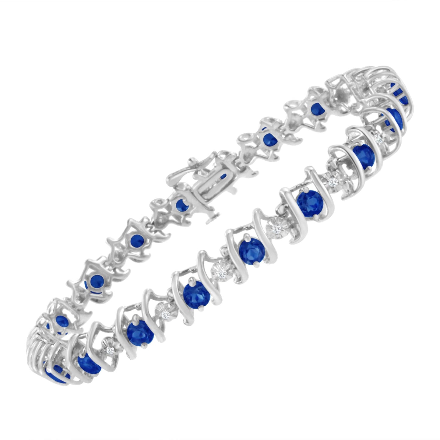 Sterling Silver Lab-Grown Birthstone and Diamond Tennis Bracelet