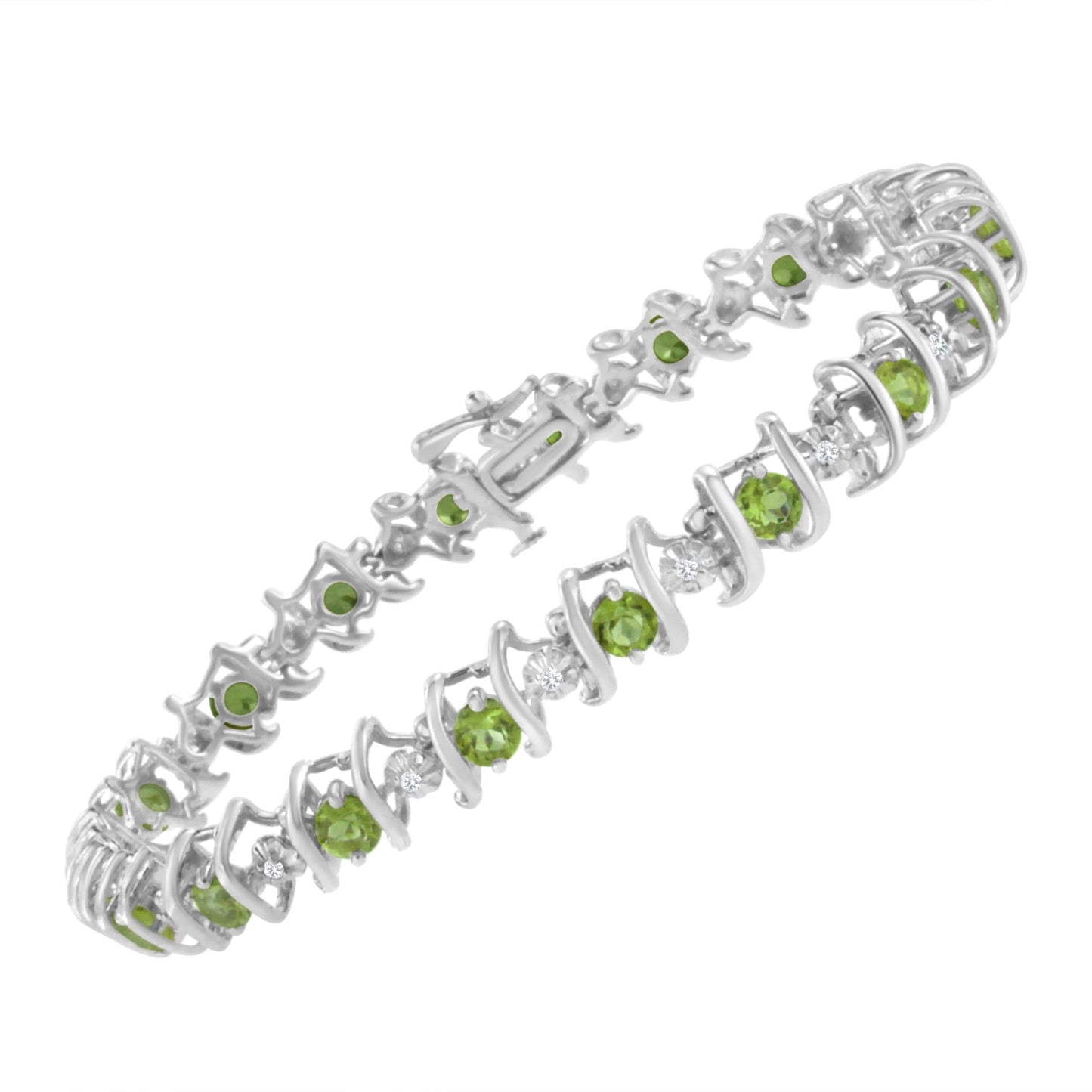 Sterling Silver Lab-Grown Birthstone and Diamond Tennis Bracelet