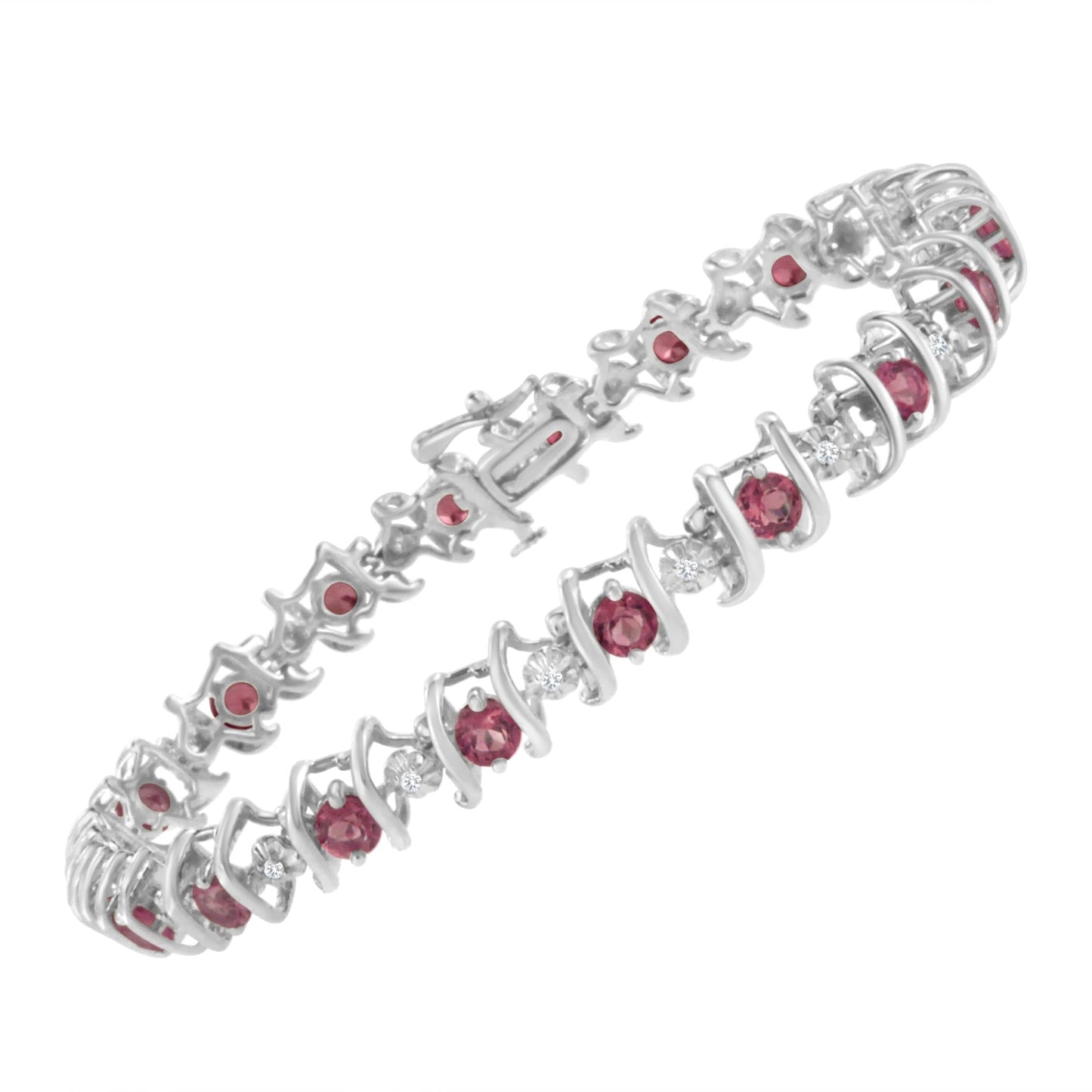 Sterling Silver Lab-Grown Birthstone and Diamond Tennis Bracelet