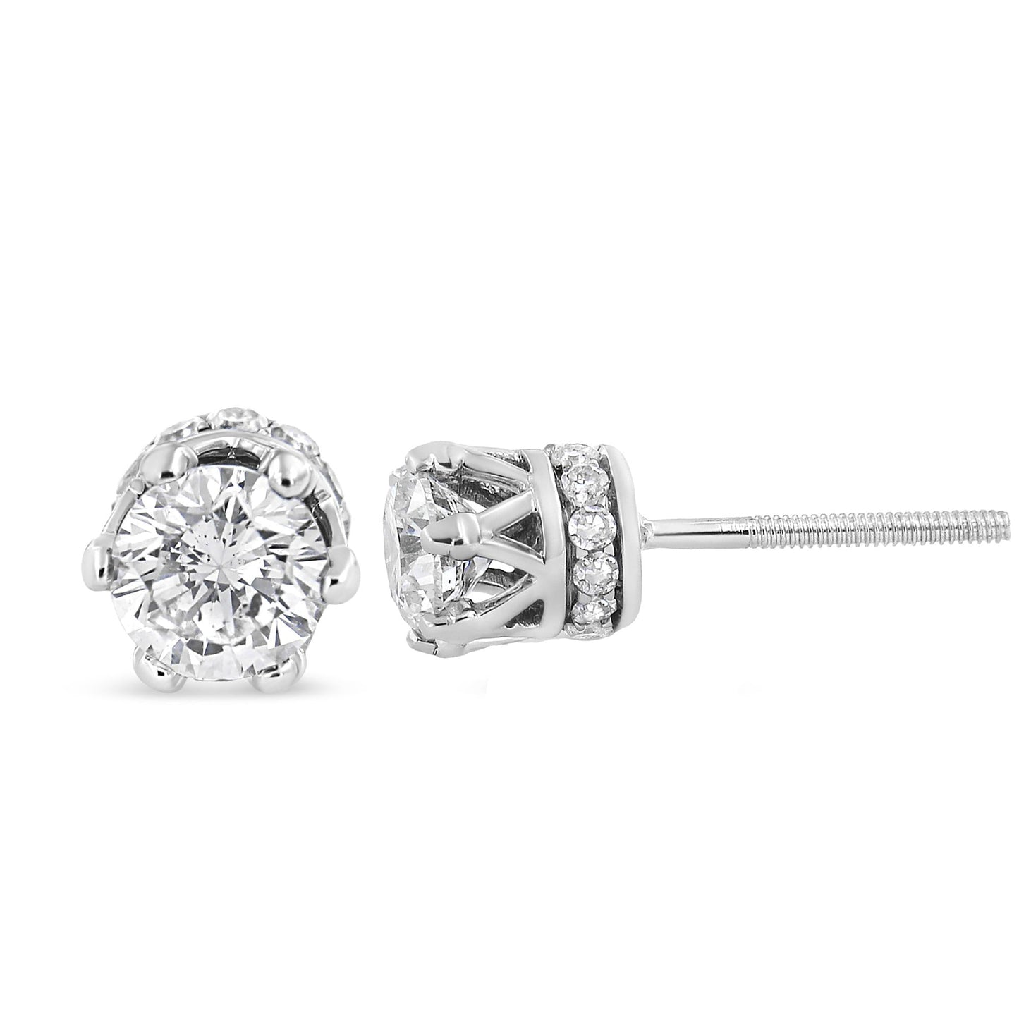 14K White Gold Diamond Crown Stud Earring (2.0 Cttw, I-J Color, I1-I2 Clarity)