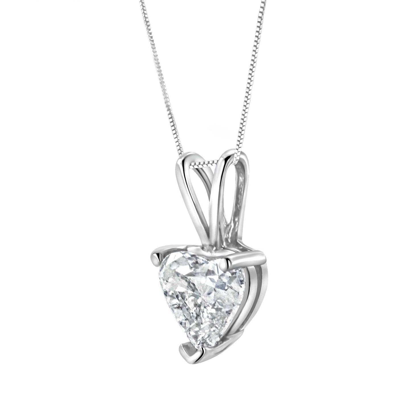 14K White Gold 3 Prong Set Heart Shaped Solitaire Diamond 18" Pendant Necklace