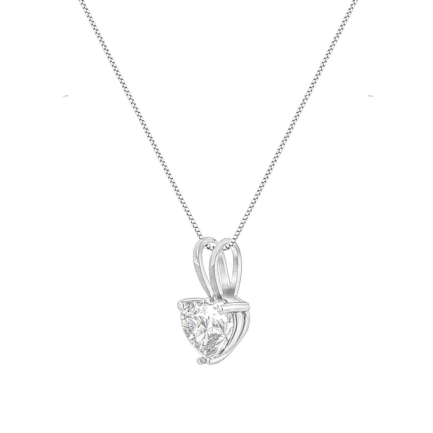 14K White Gold 3 Prong Set Heart Shaped Solitaire Diamond 18" Pendant Necklace