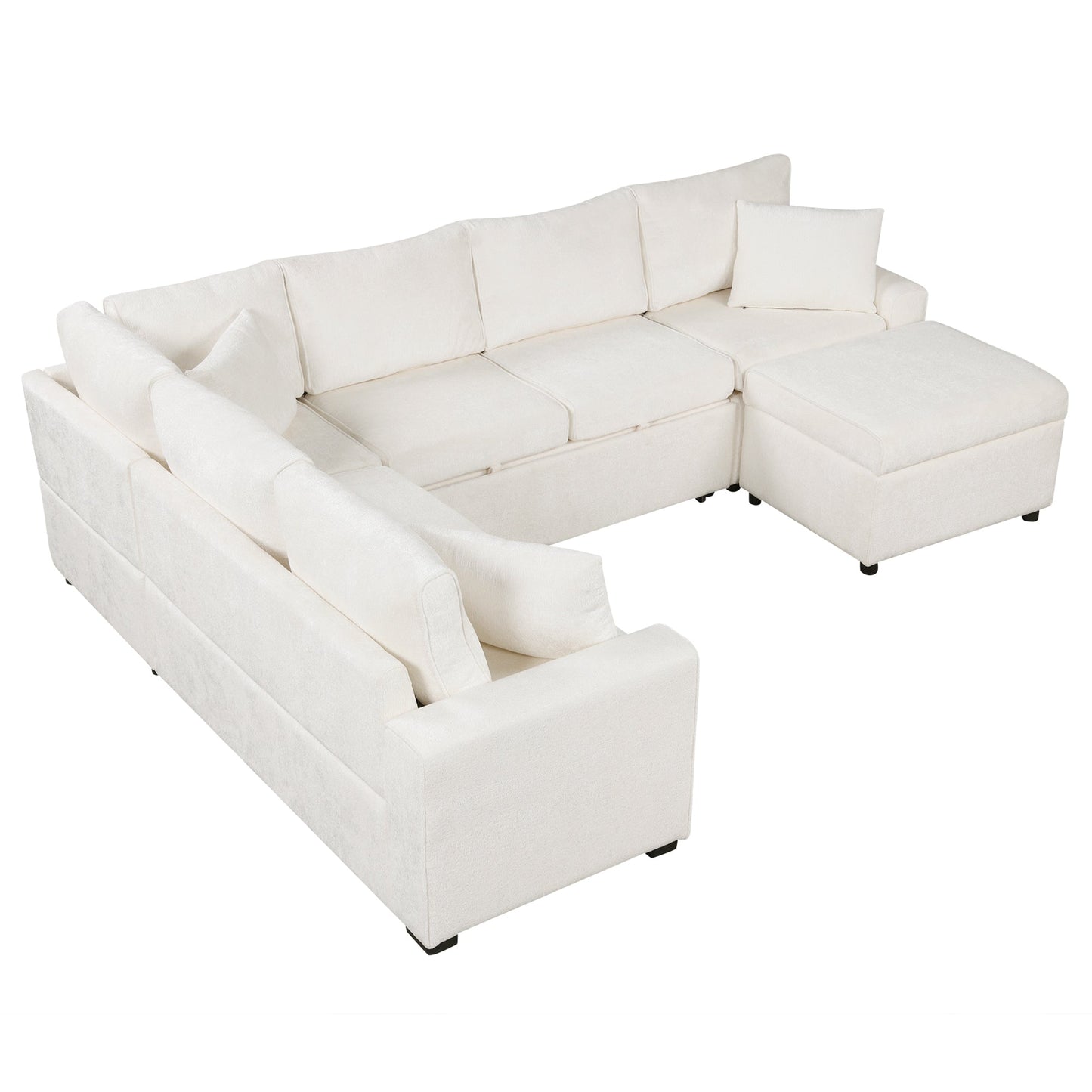 Sectional Sofa Bed with Storage Ottoman and Pillows