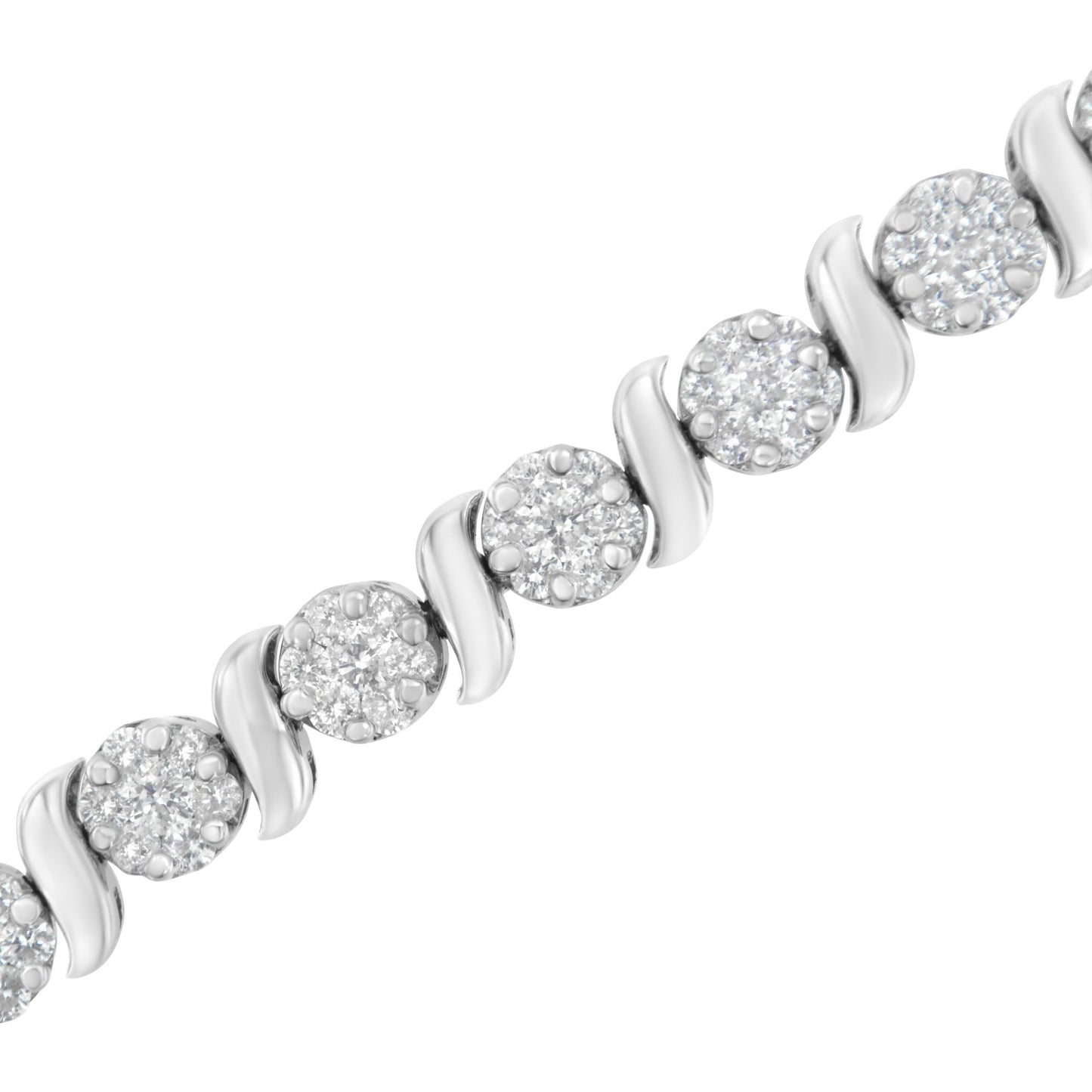 14K White Gold Diamond Floral Cluster Tennis Bracelet