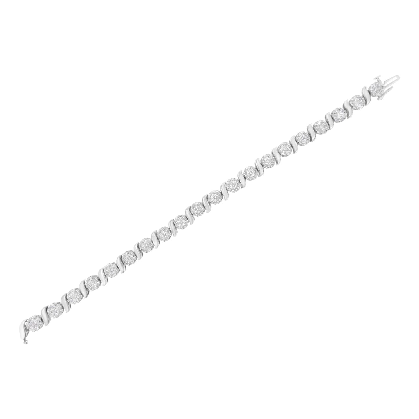 14K White Gold Diamond Floral Cluster Tennis Bracelet