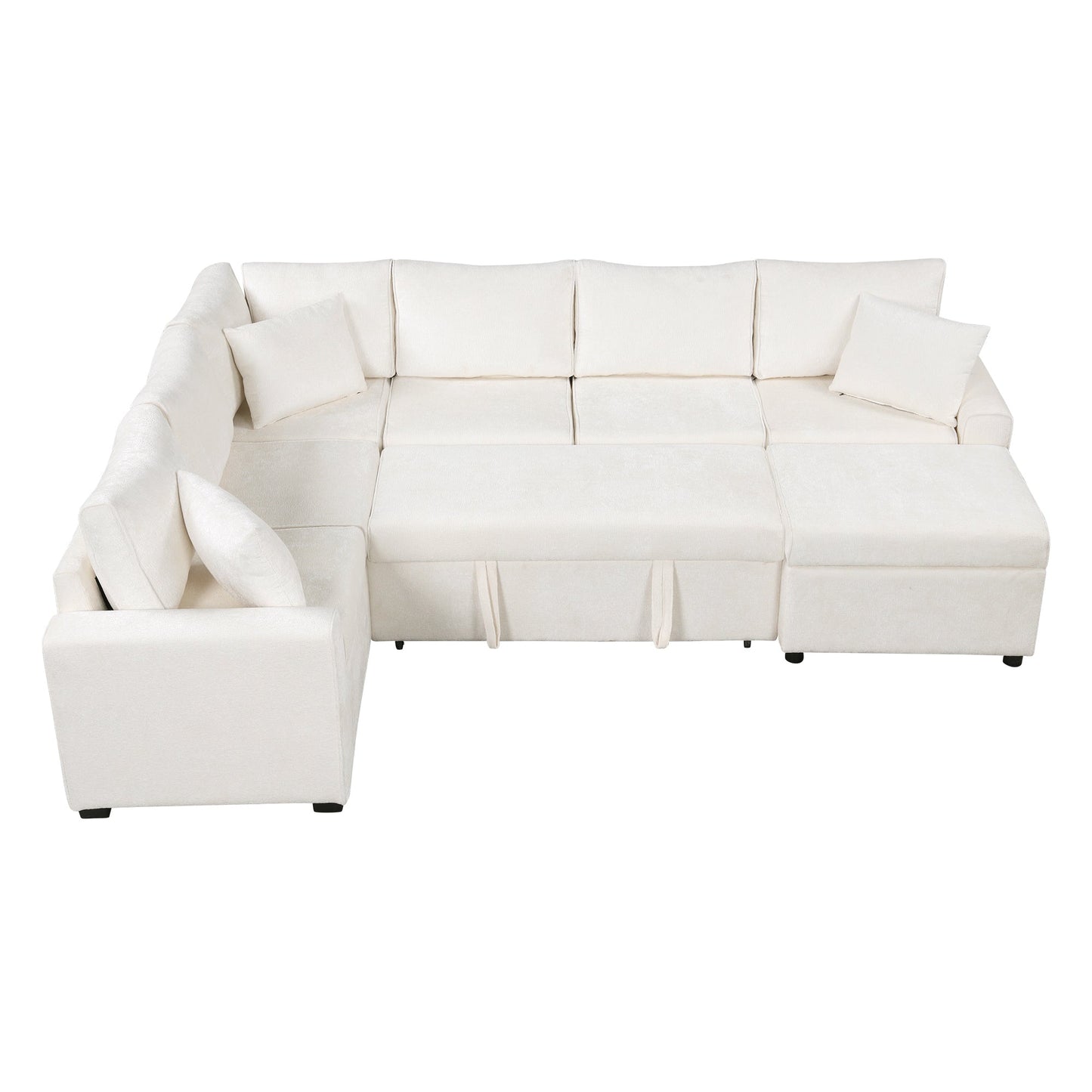 Sectional Sofa Bed with Storage Ottoman and Pillows