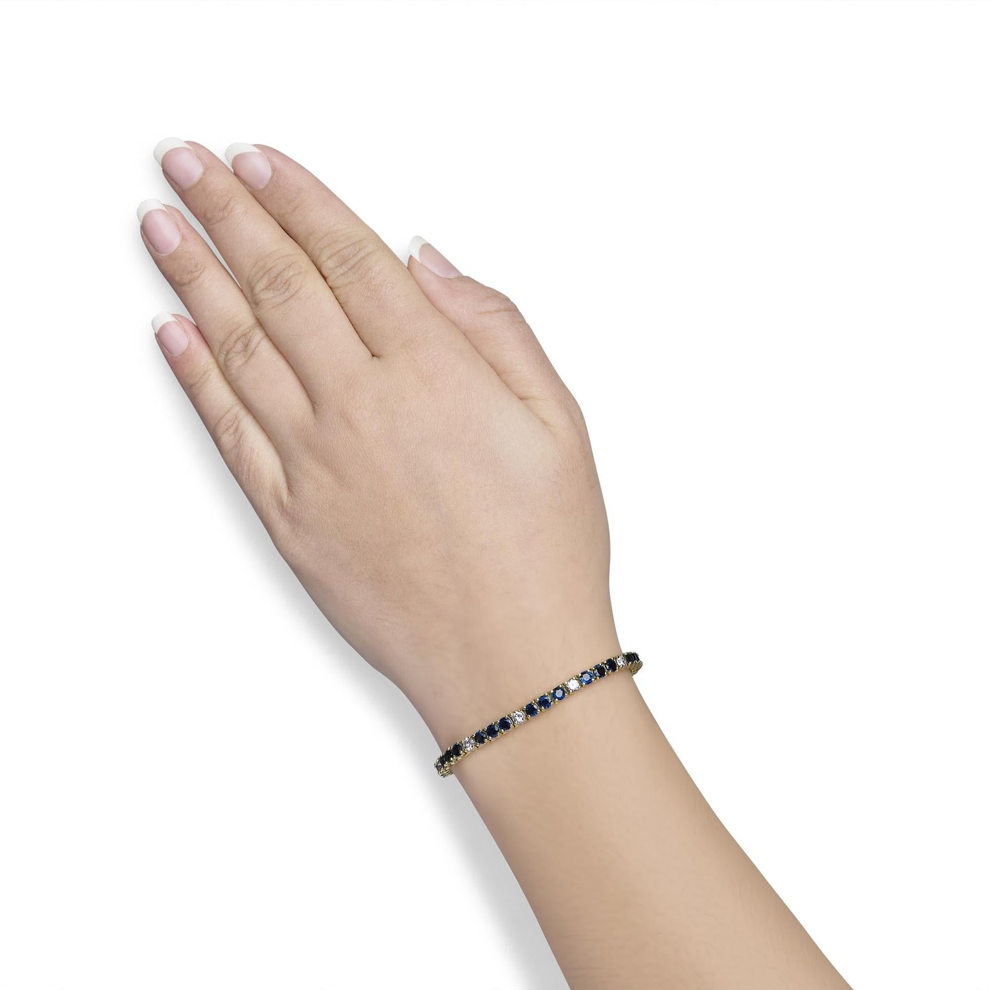 18K Yellow Gold Diamond and Blue Sapphire Tennis Bracelet