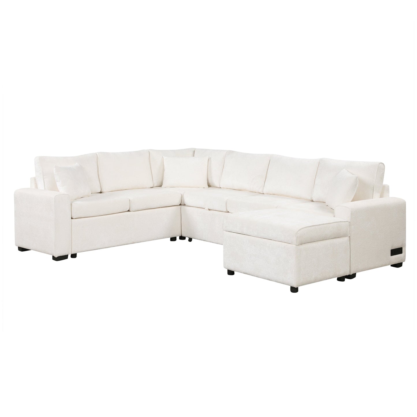 Sectional Sofa Bed with Storage Ottoman and Pillows