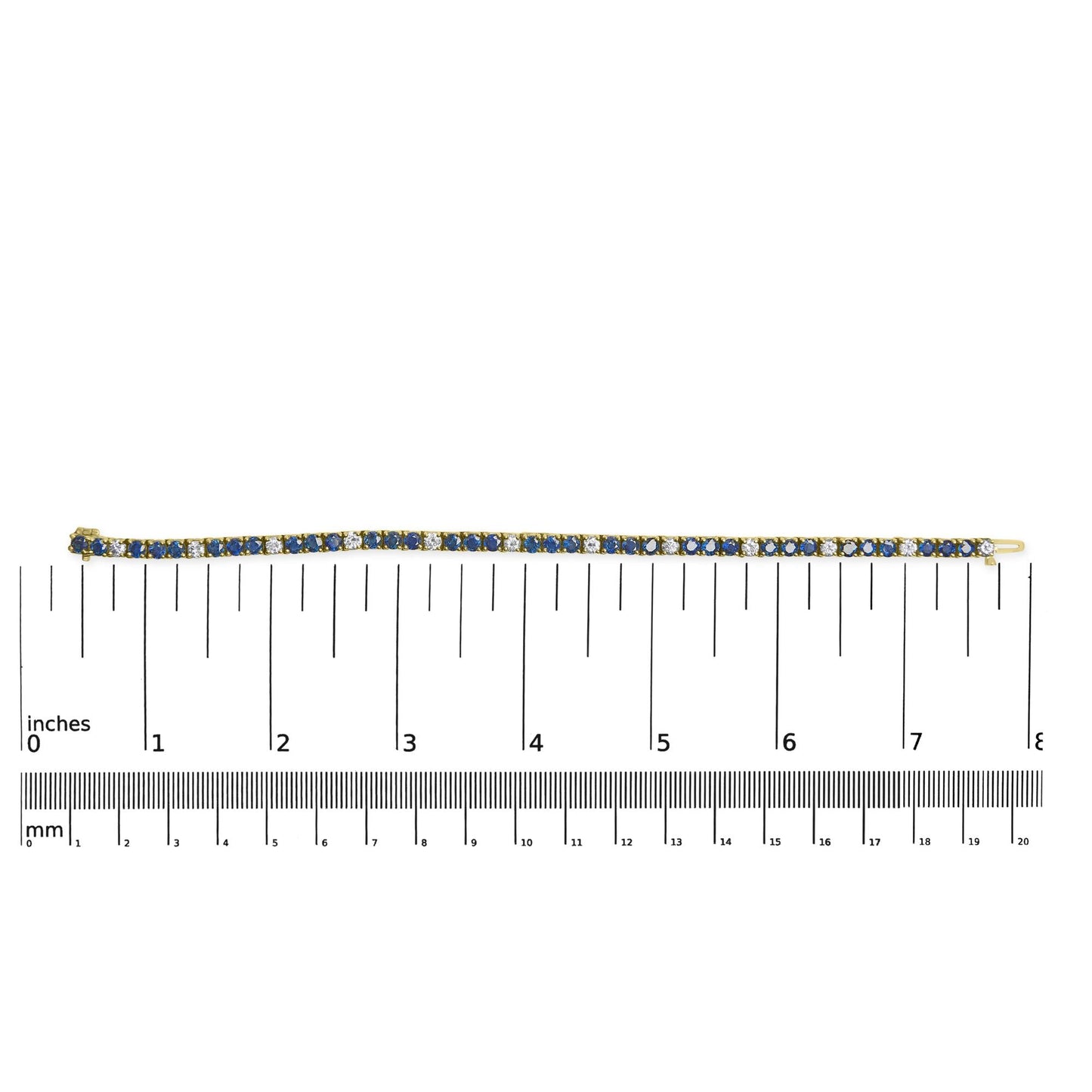18K Yellow Gold Diamond and Blue Sapphire Tennis Bracelet