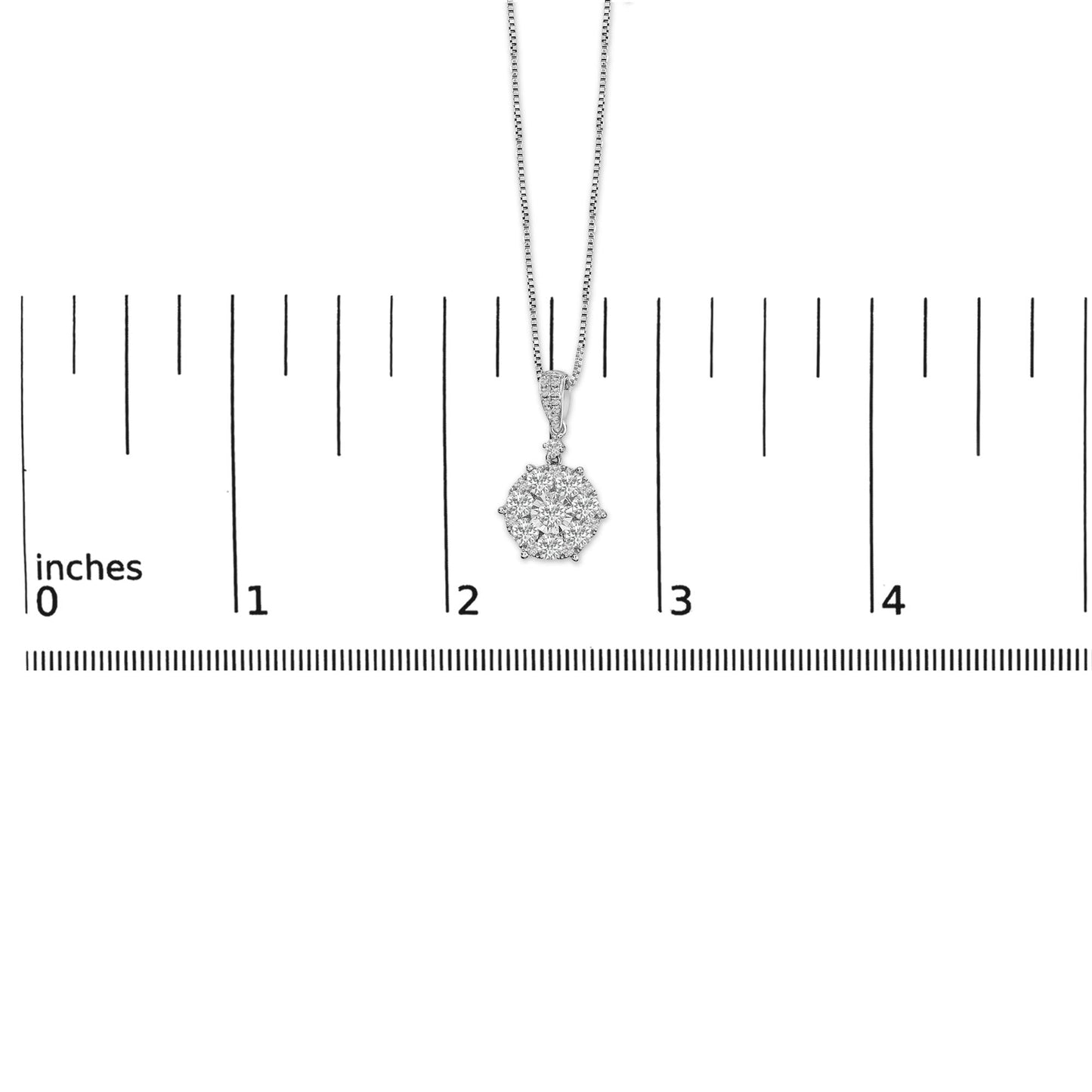 14K White Gold 1 1/5 Cttw Diamond Composite Cluster Pendant Necklace