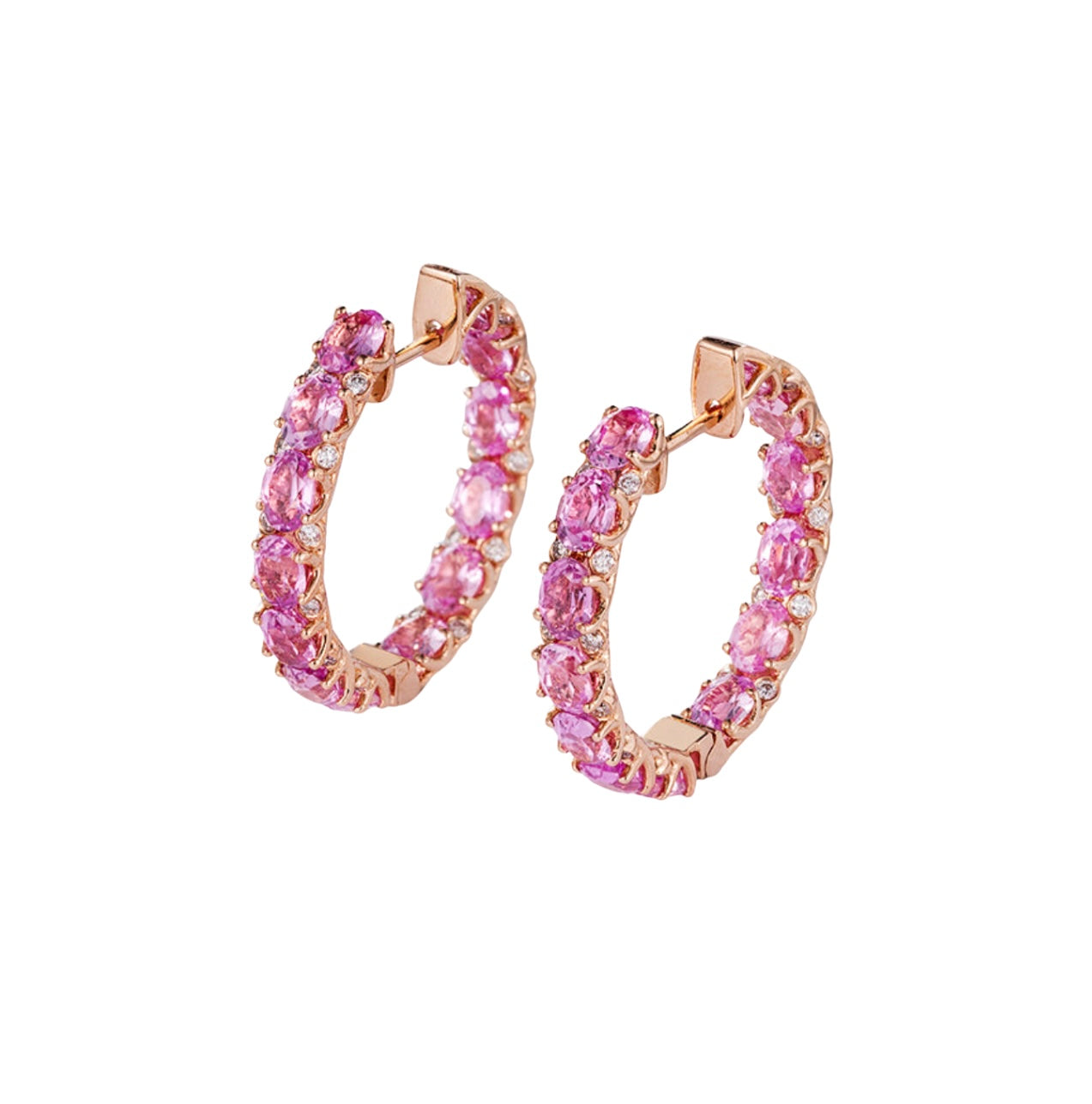 18k Solid Gold Natural Pink Sapphire Gemstone Women Ladies Hoop Earrings