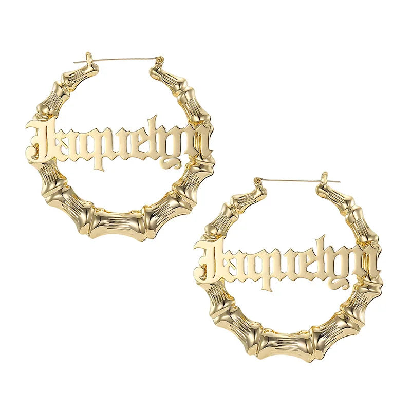 Custom Name Bamboo Hoop Earrings
