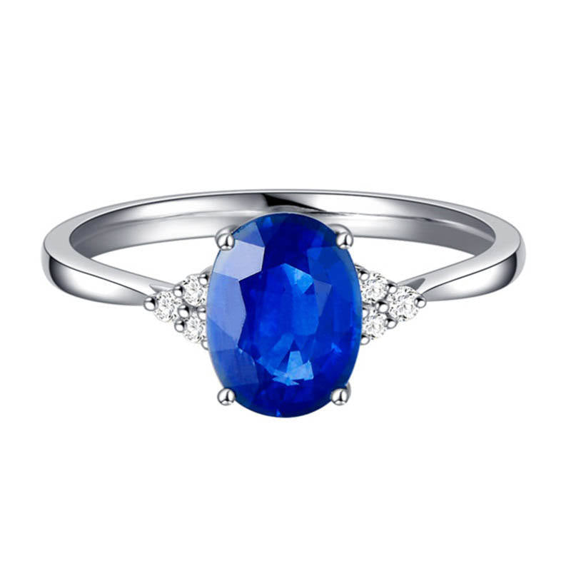 18K Gold Diamond 1.78ct Natural Blue Sapphire Ring for Women