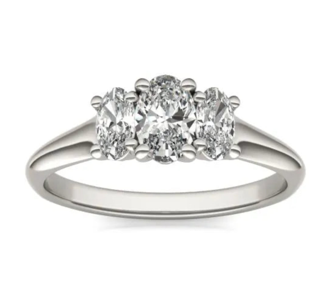 1 CTW Oval Lab Grown Diamond Three Stone Engagement Ring 14K White Gold (G-Vs)