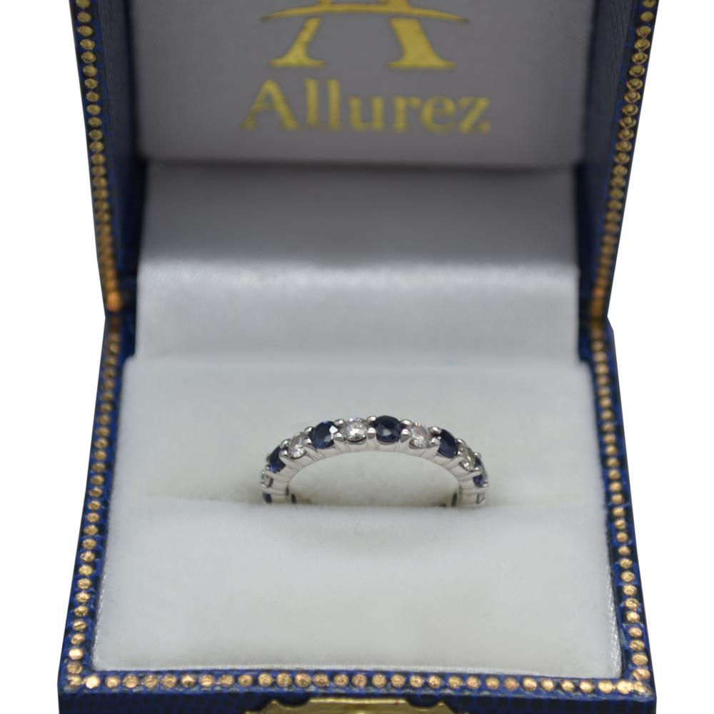 Eternity Diamond and Blue Sapphire Ring Band 14k White Gold (2.35ct)