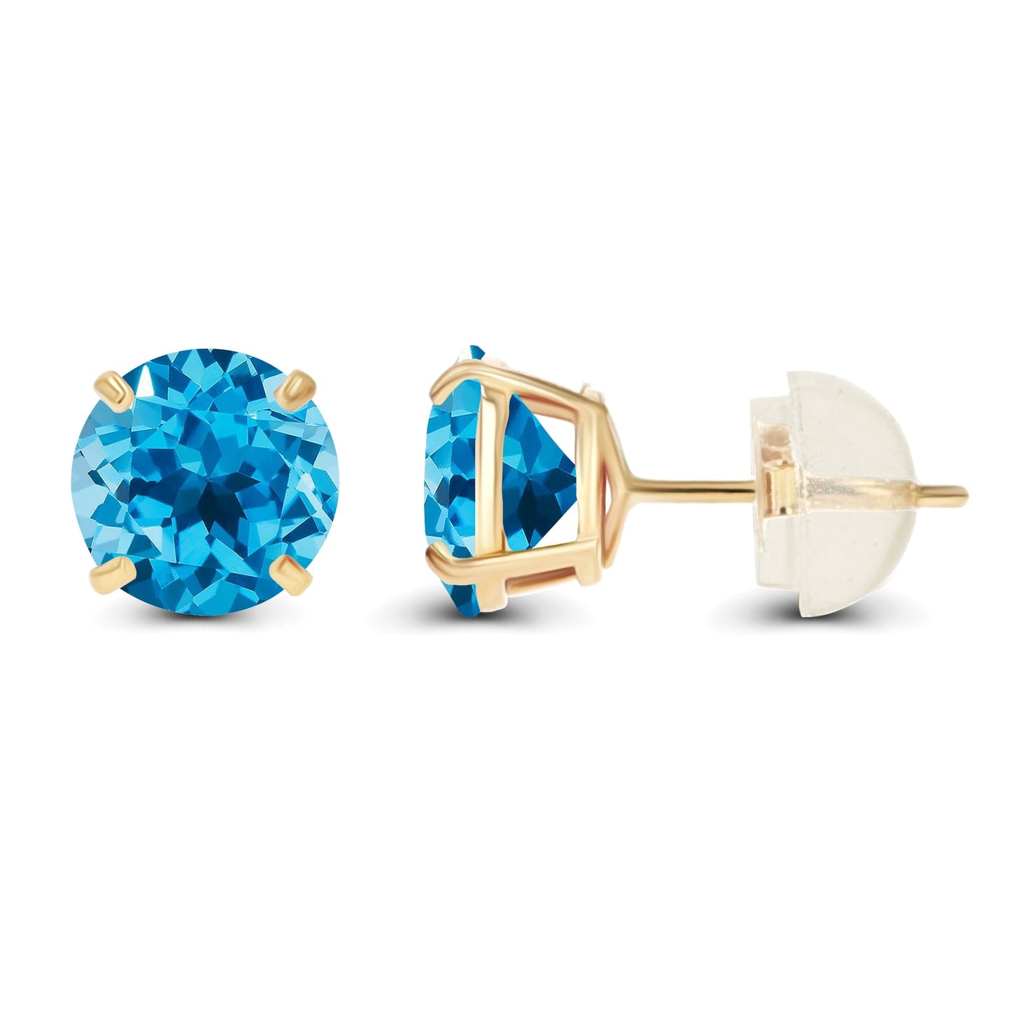 Genuine Ocean Blue Topaz Earrings Crafted in 14K Yellow Gold