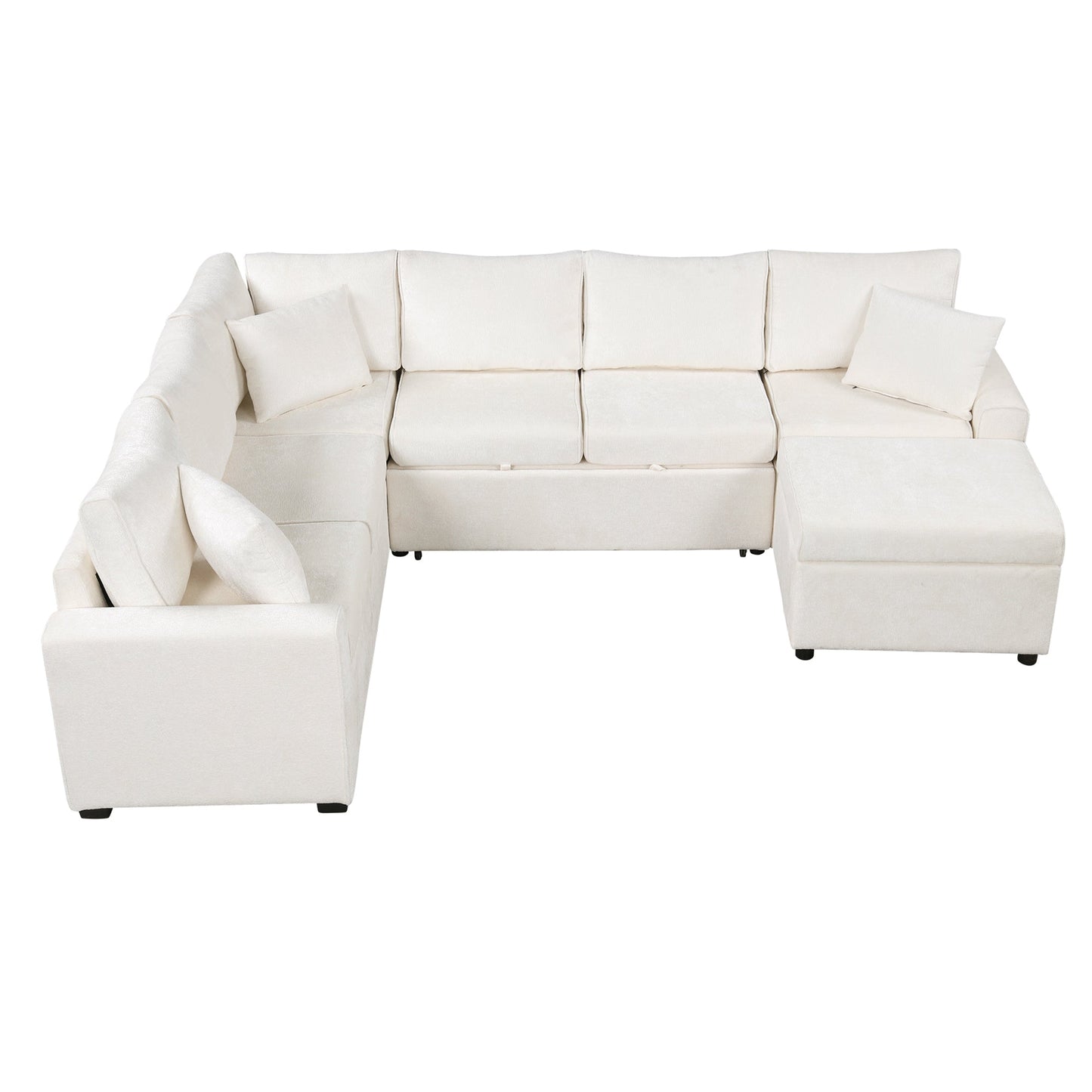 Sectional Sofa Bed with Storage Ottoman and Pillows