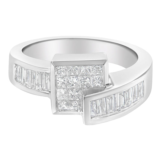 14K White Gold Princess and Baguette-Cut Diamond Ring (1 1/3 Cttw)