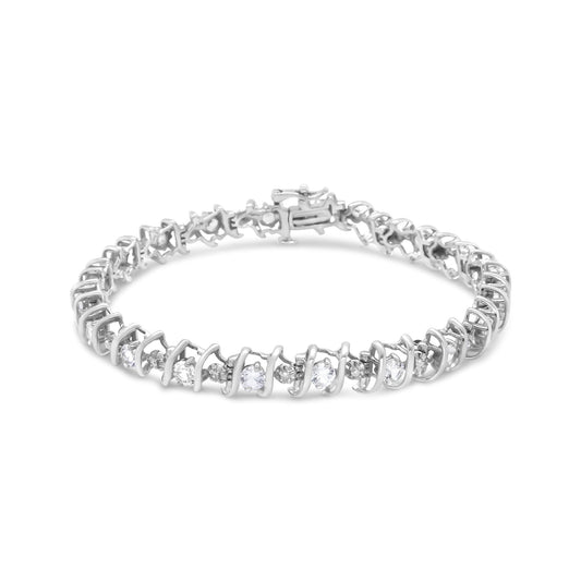 Sterling Silver Lab-Grown Birthstone and Diamond Tennis Bracelet