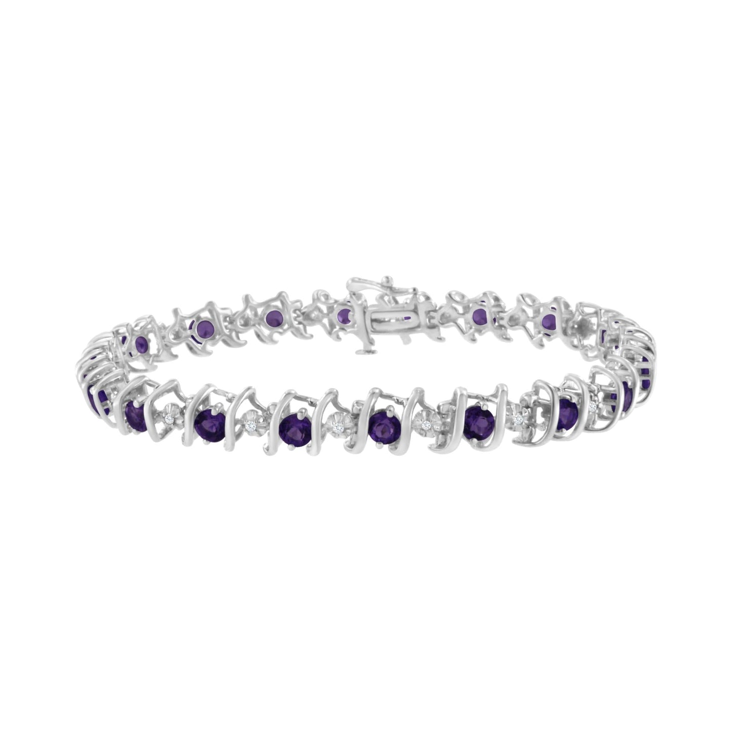 Sterling Silver Lab-Grown Birthstone and Diamond Tennis Bracelet