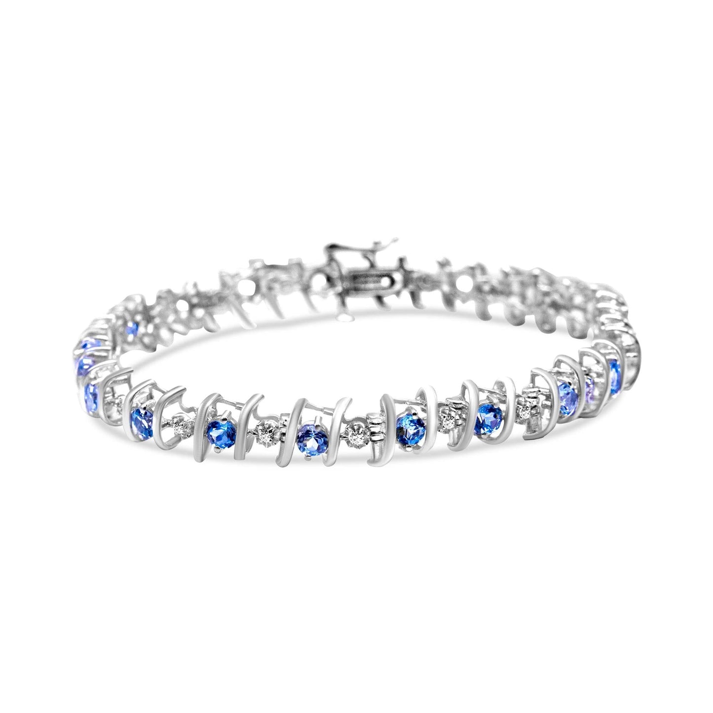Sterling Silver Lab-Grown Birthstone and Diamond Tennis Bracelet