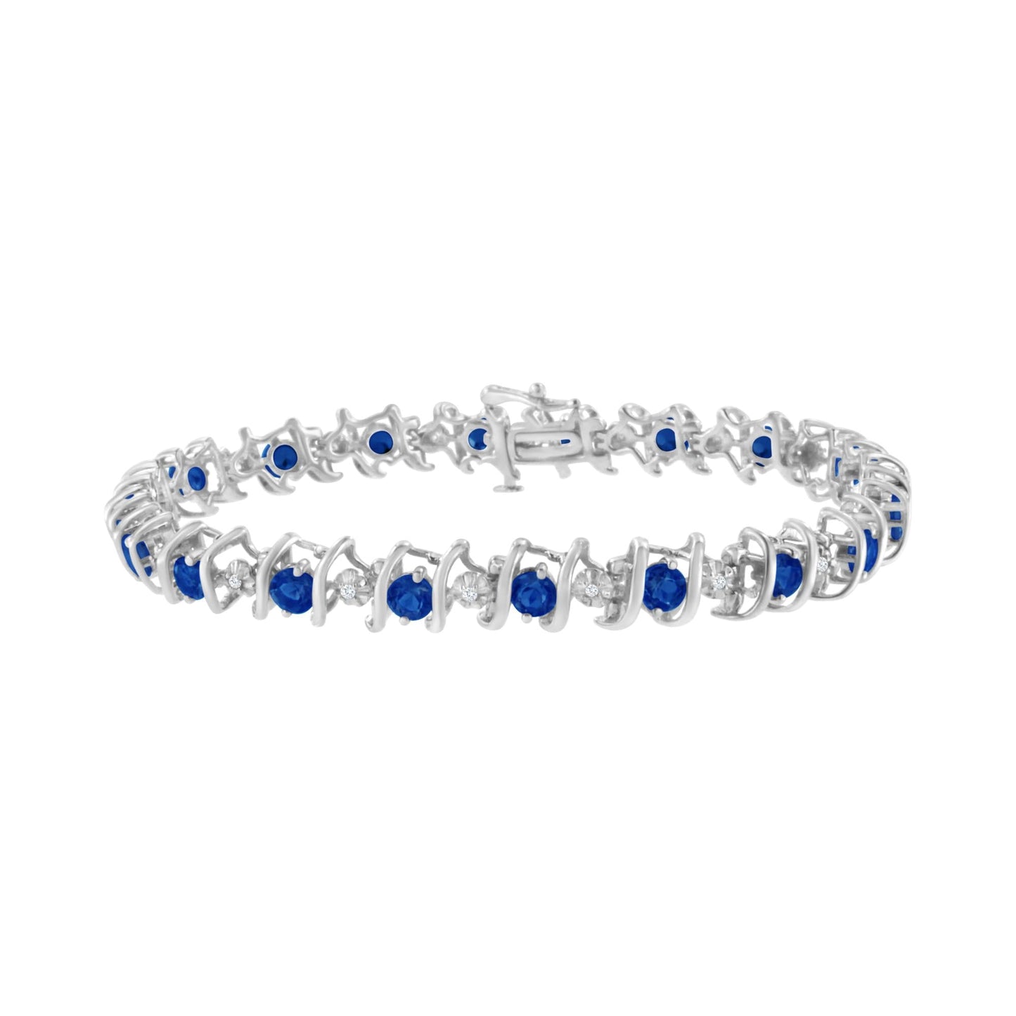 Sterling Silver Lab-Grown Birthstone and Diamond Tennis Bracelet