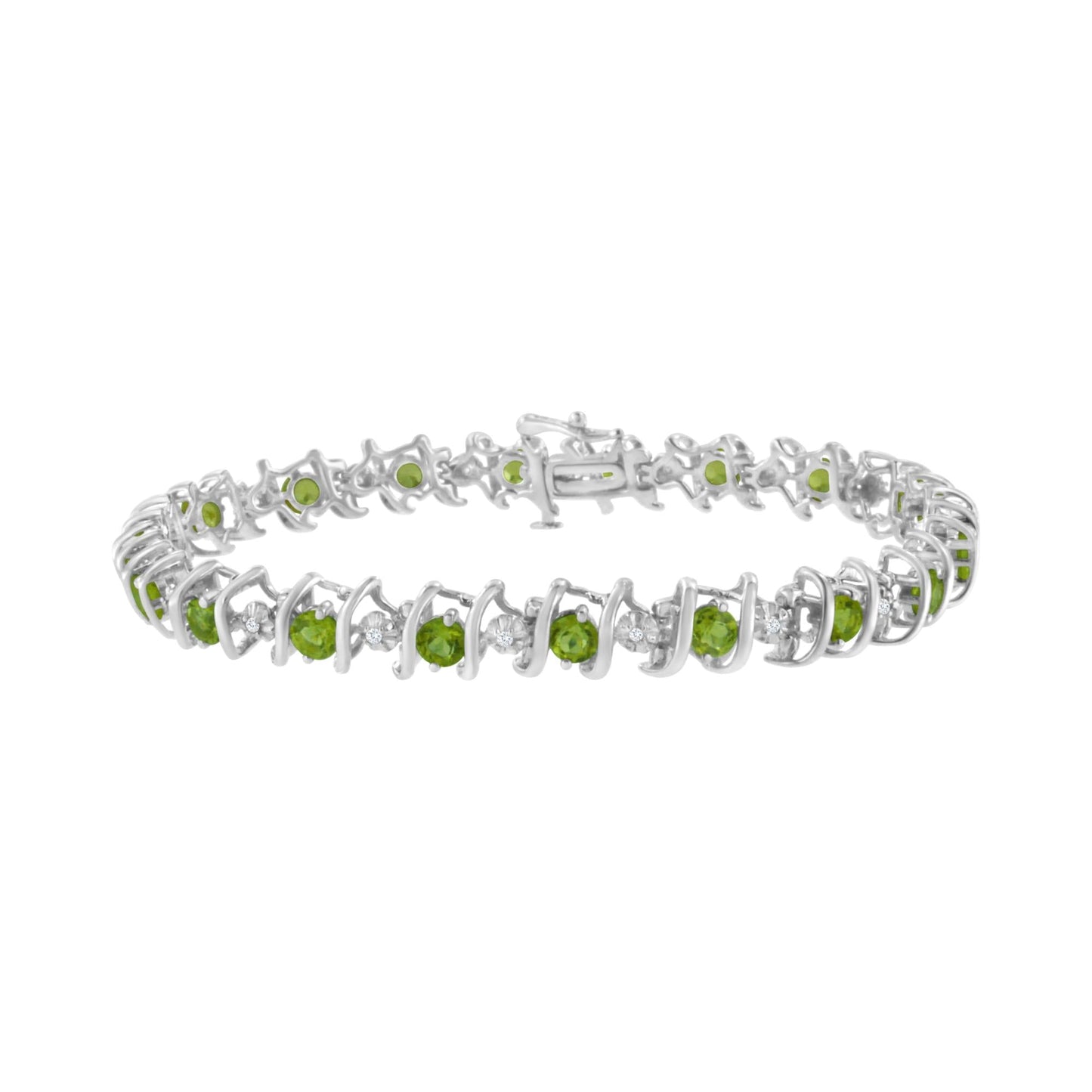 Sterling Silver Lab-Grown Birthstone and Diamond Tennis Bracelet