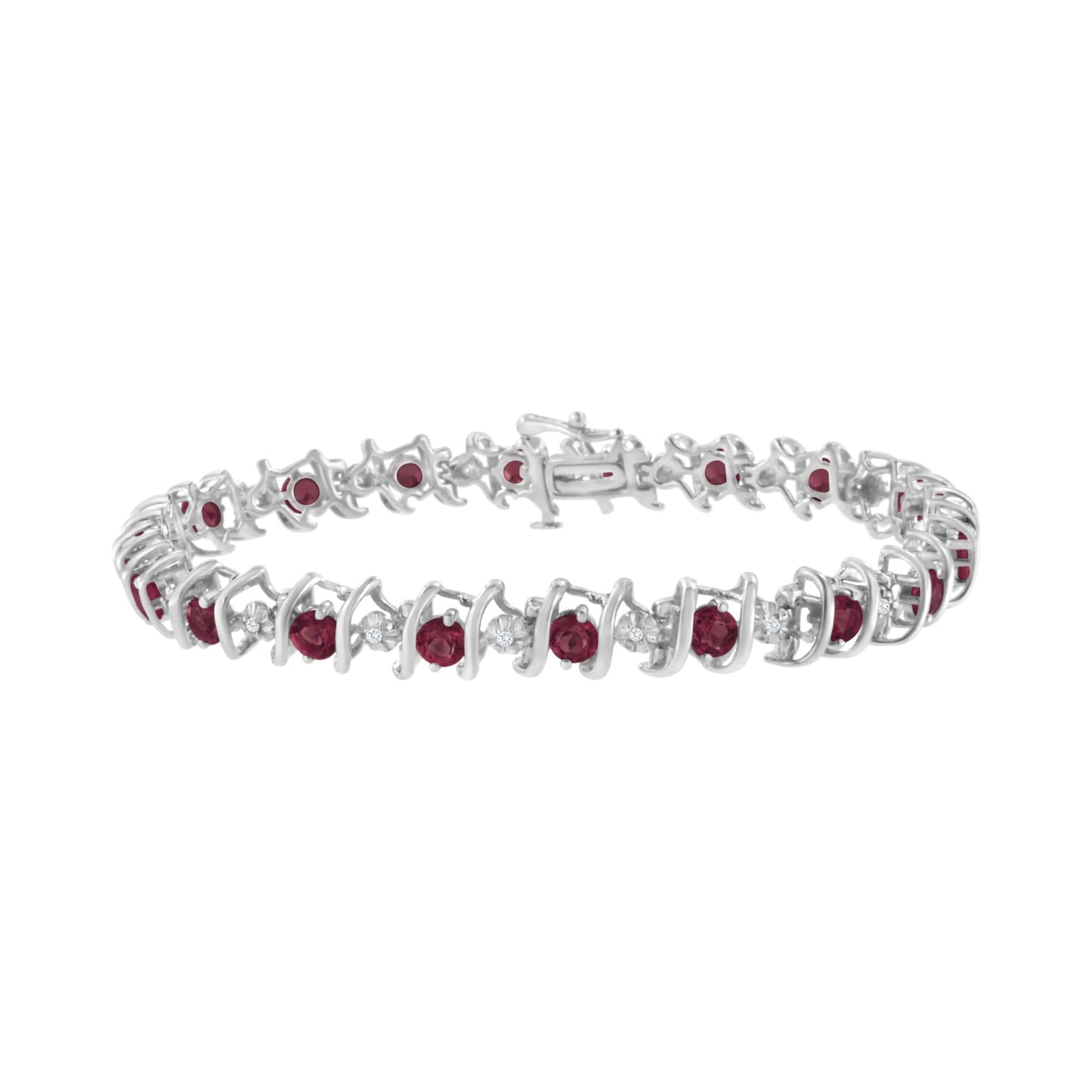 Sterling Silver Lab-Grown Birthstone and Diamond Tennis Bracelet