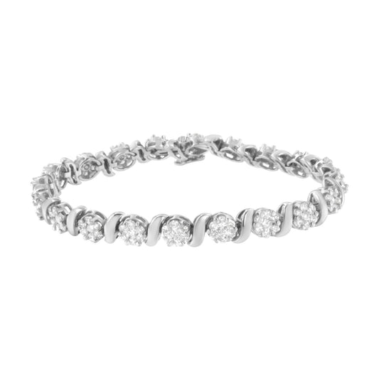 14K White Gold Diamond Floral Cluster Tennis Bracelet