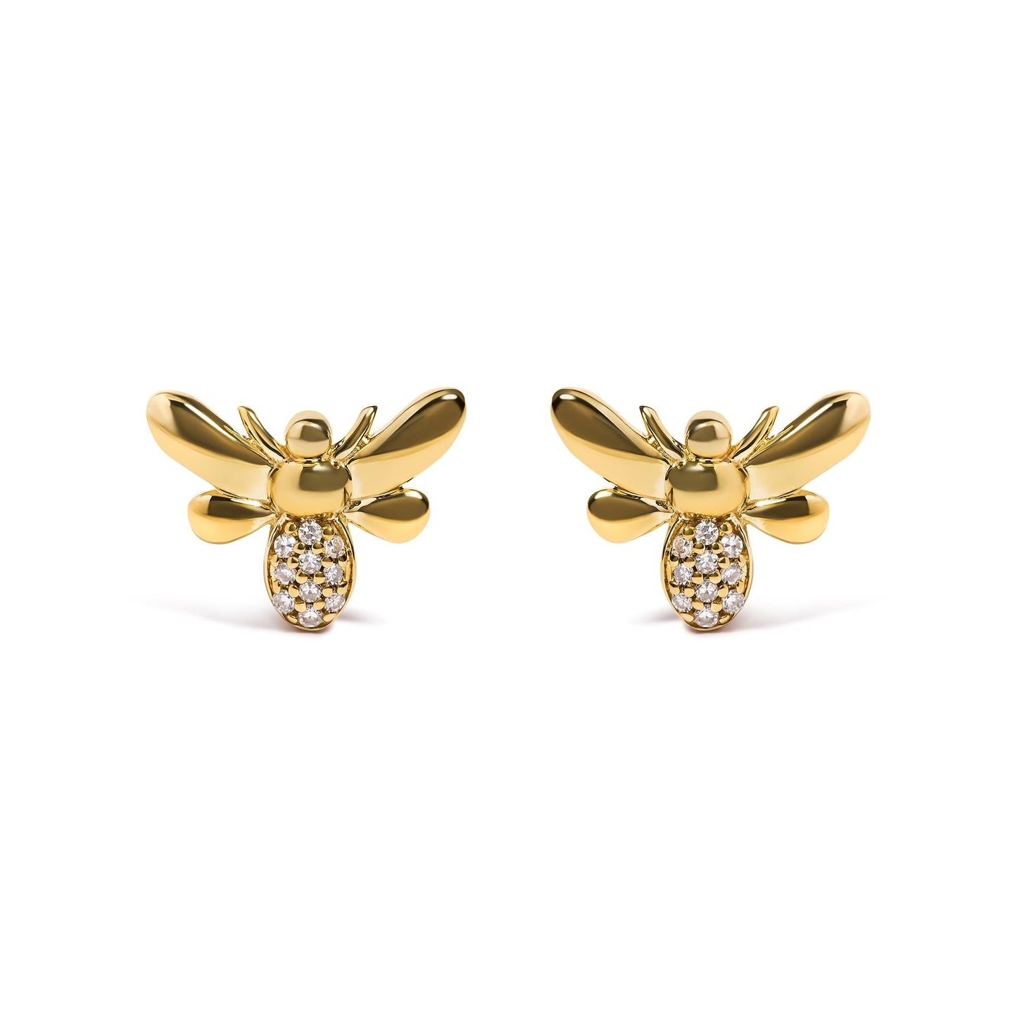 10K Yellow Gold Diamond Bumble Bee Stud Earring (H-I Color, I1-I2 Clarity)