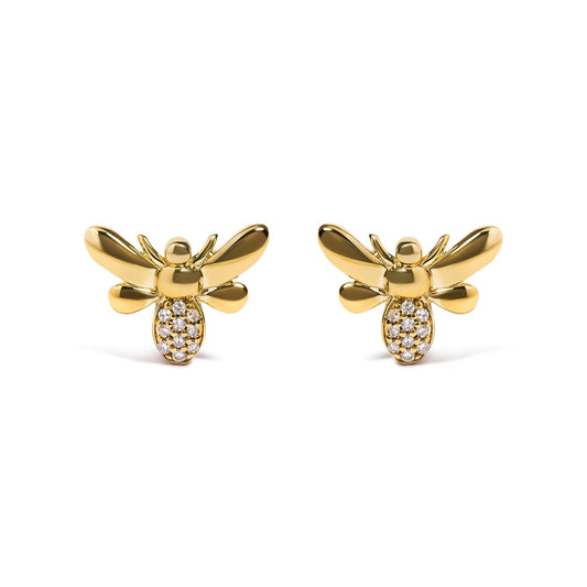 10K Yellow Gold Diamond Bumble Bee Stud Earring (H-I Color, I1-I2 Clarity)